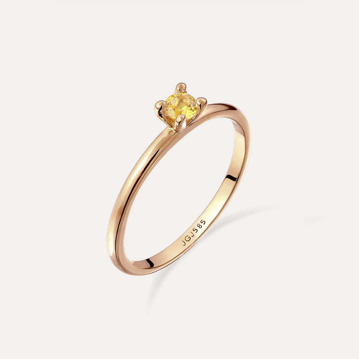 Gelber Citrin Solitär Ring - Rund | 585 Gold