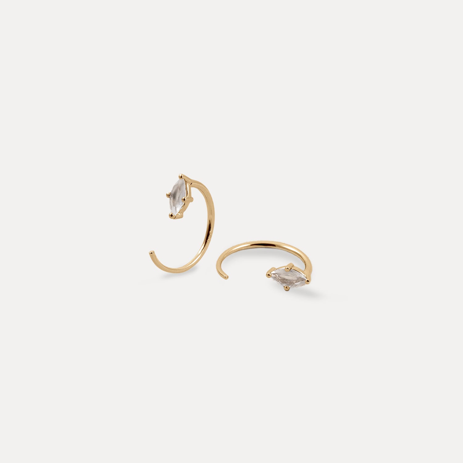 Mondstein Navette Floating Huggie Creolen Ohrringe | 585 Gold