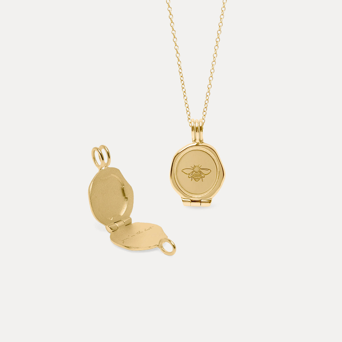 Honey Bee Seal Medaillon Kette 14k Massivgold