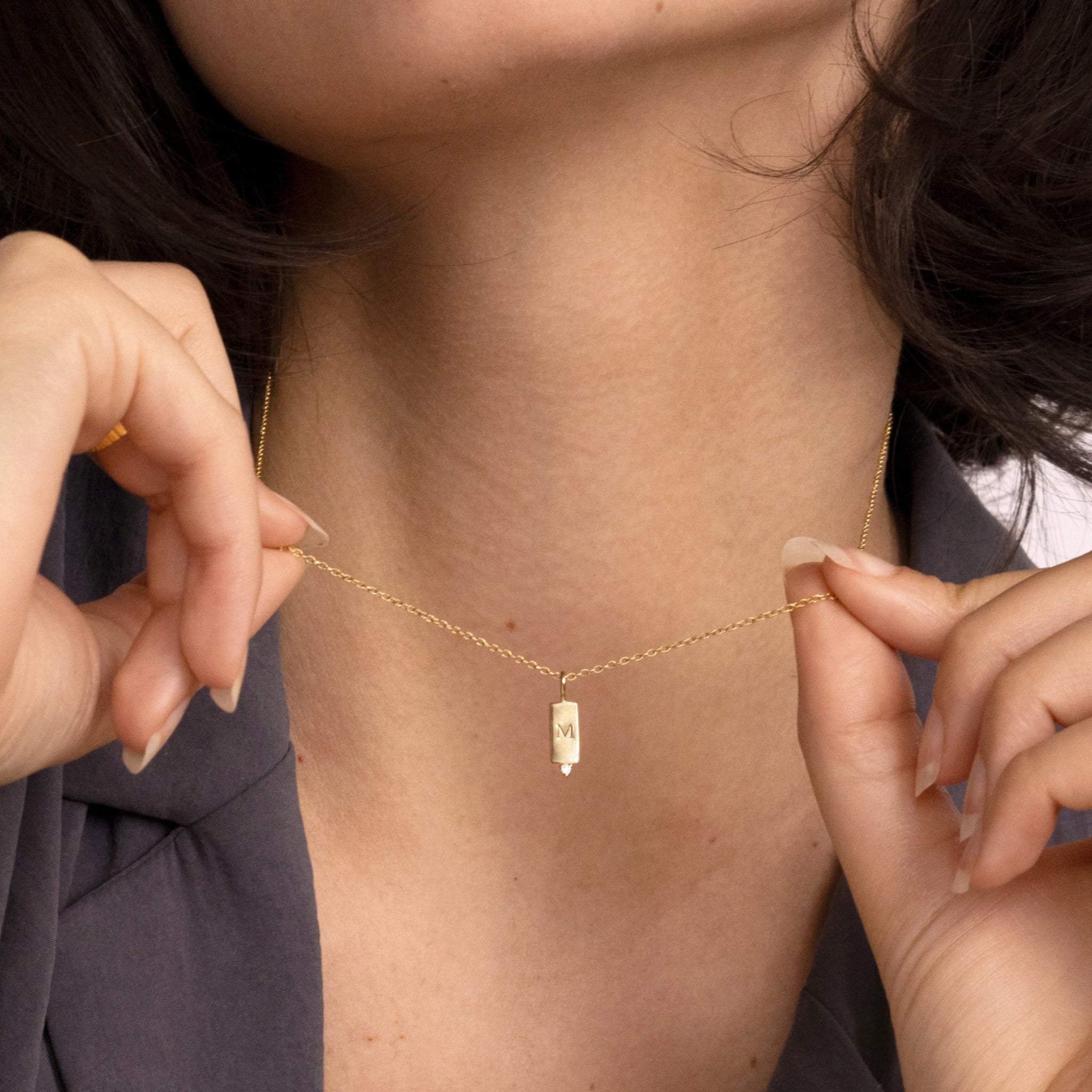 Saphir Engravable Brick Tag Anhänger | 585 Gold