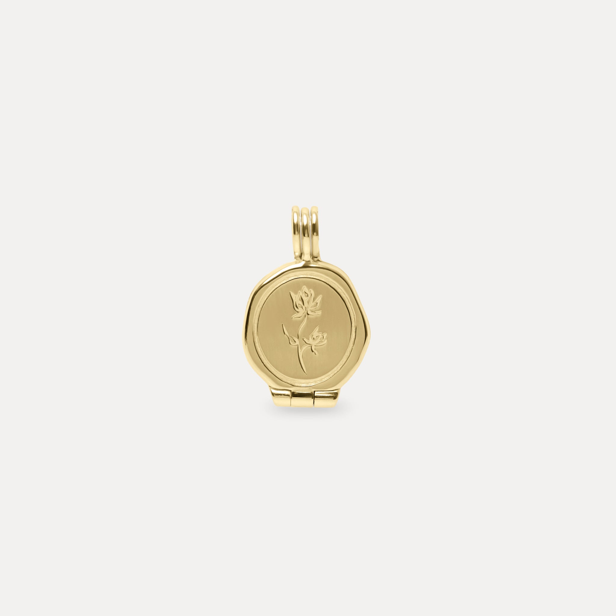 Floral Seal Medaillon Anhänger 14k Massivgold