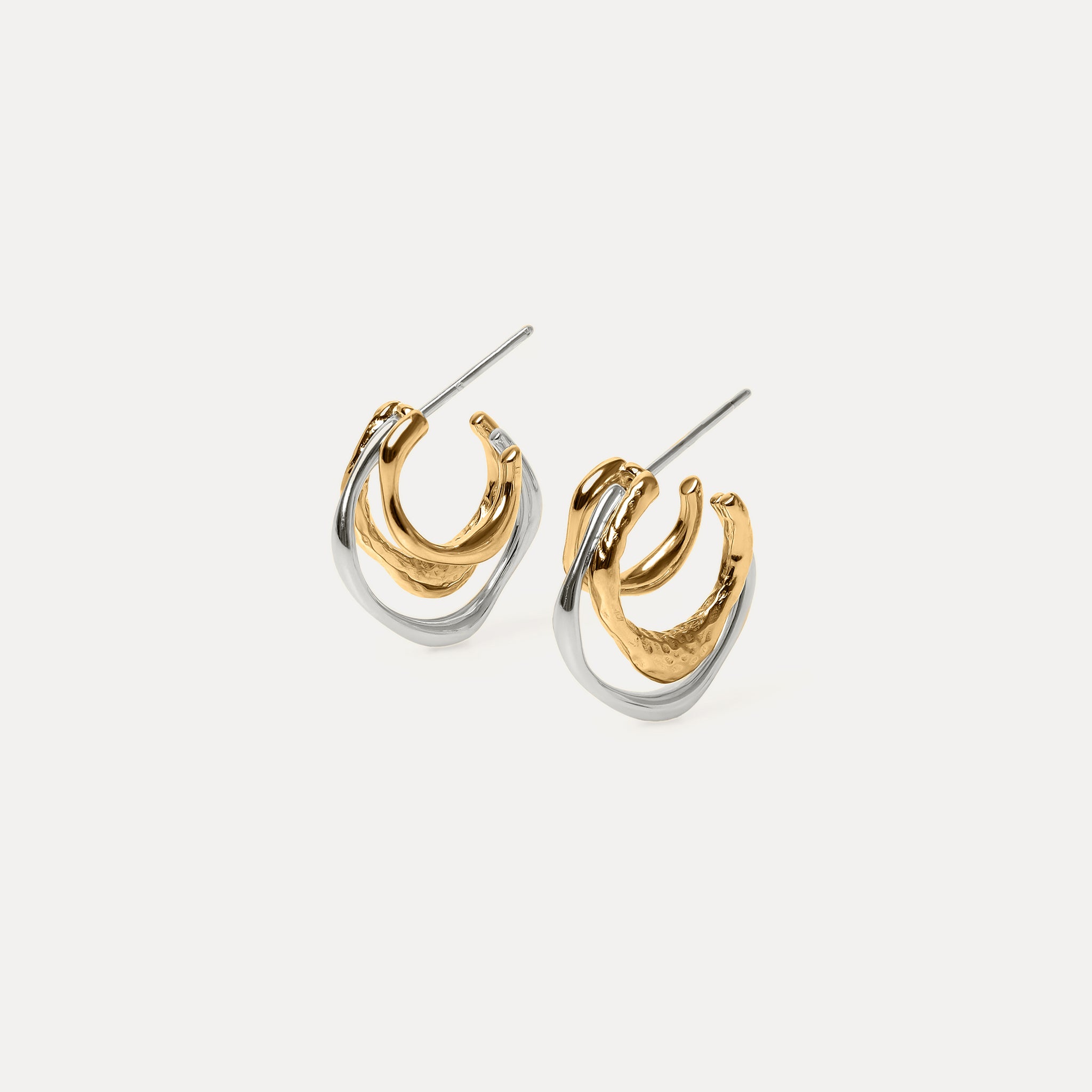 Fluid Triple Creolen Ohrringe Mixed Gold Vermeil