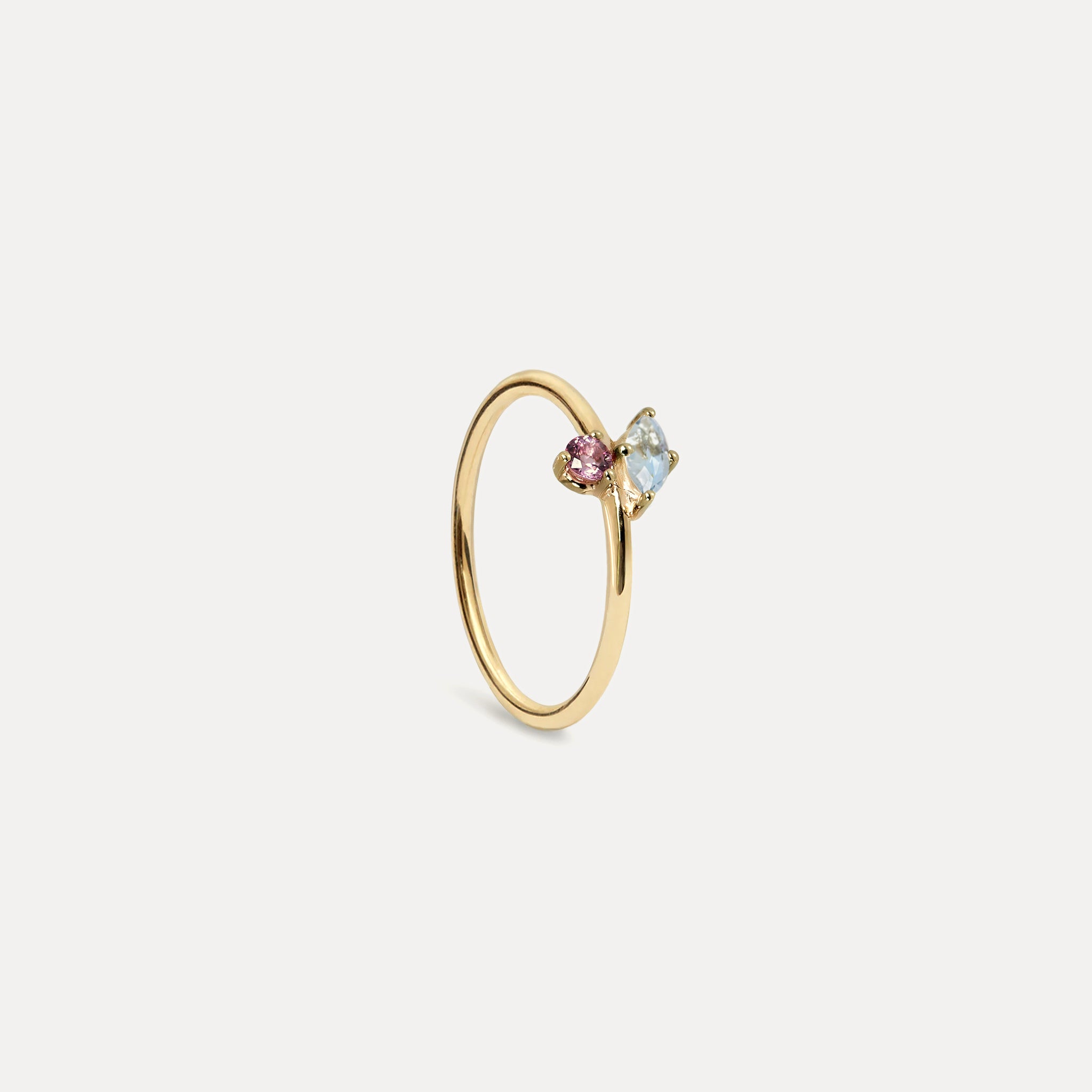 Aquamarin & Rosa Turmalin Joy Solitär Ring | 585 Gold