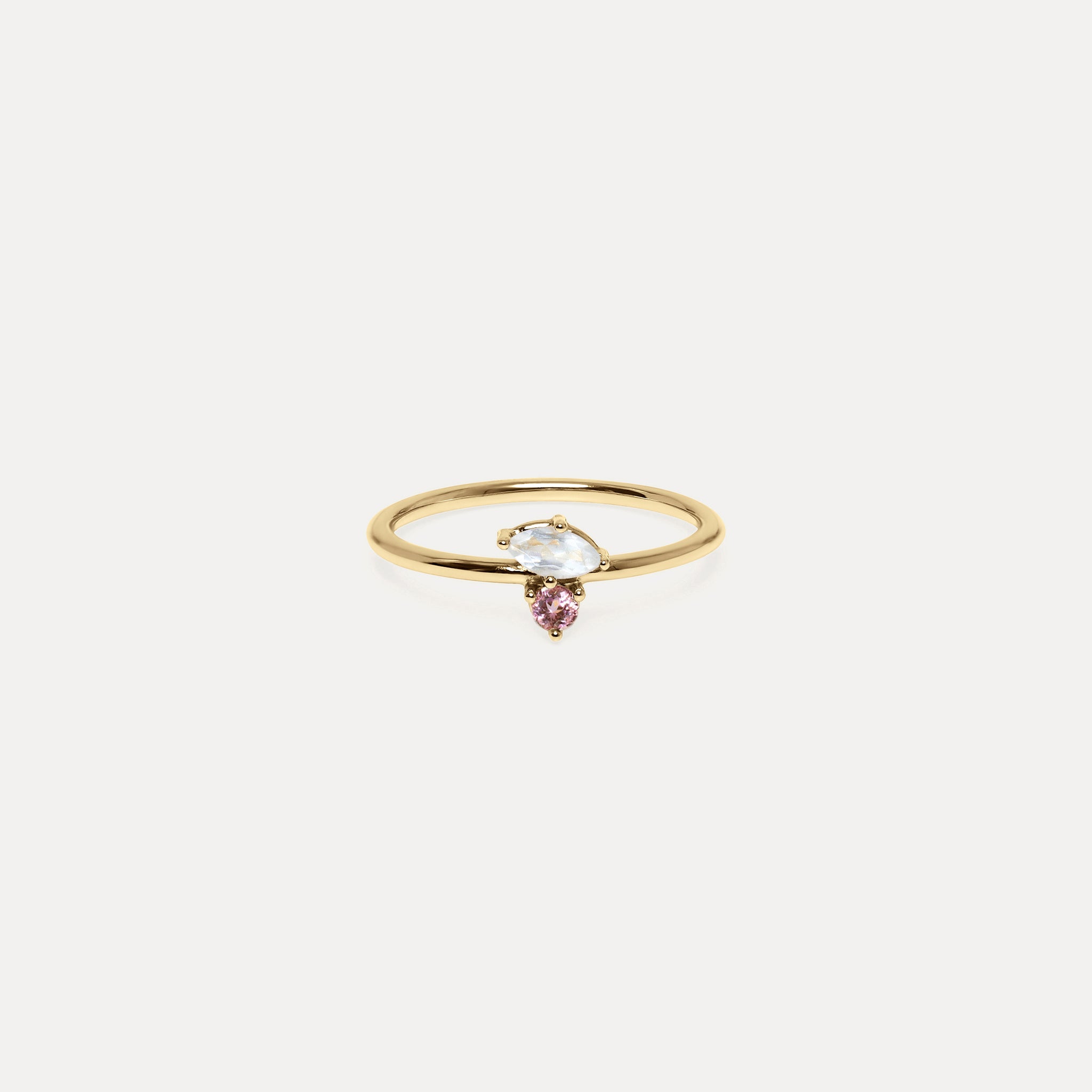 Mondstein & Rosa Turmalin Joy Solitär Ring | 585 Gold