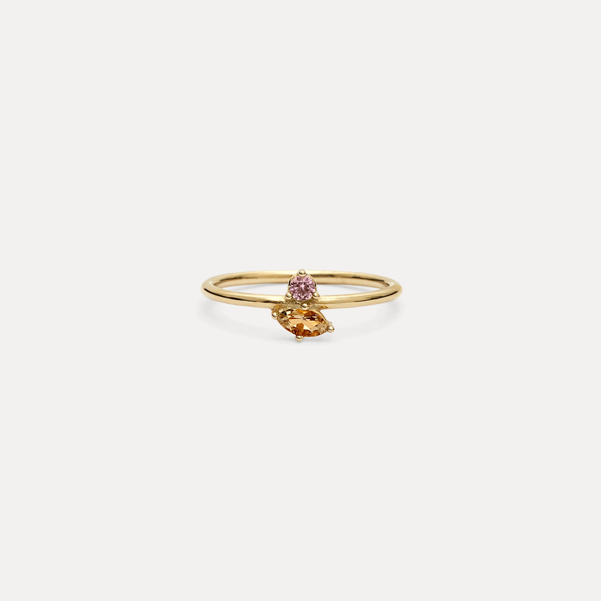 Citrin & Rosa Turmalin Joy Solitär Ring | 585 Gold