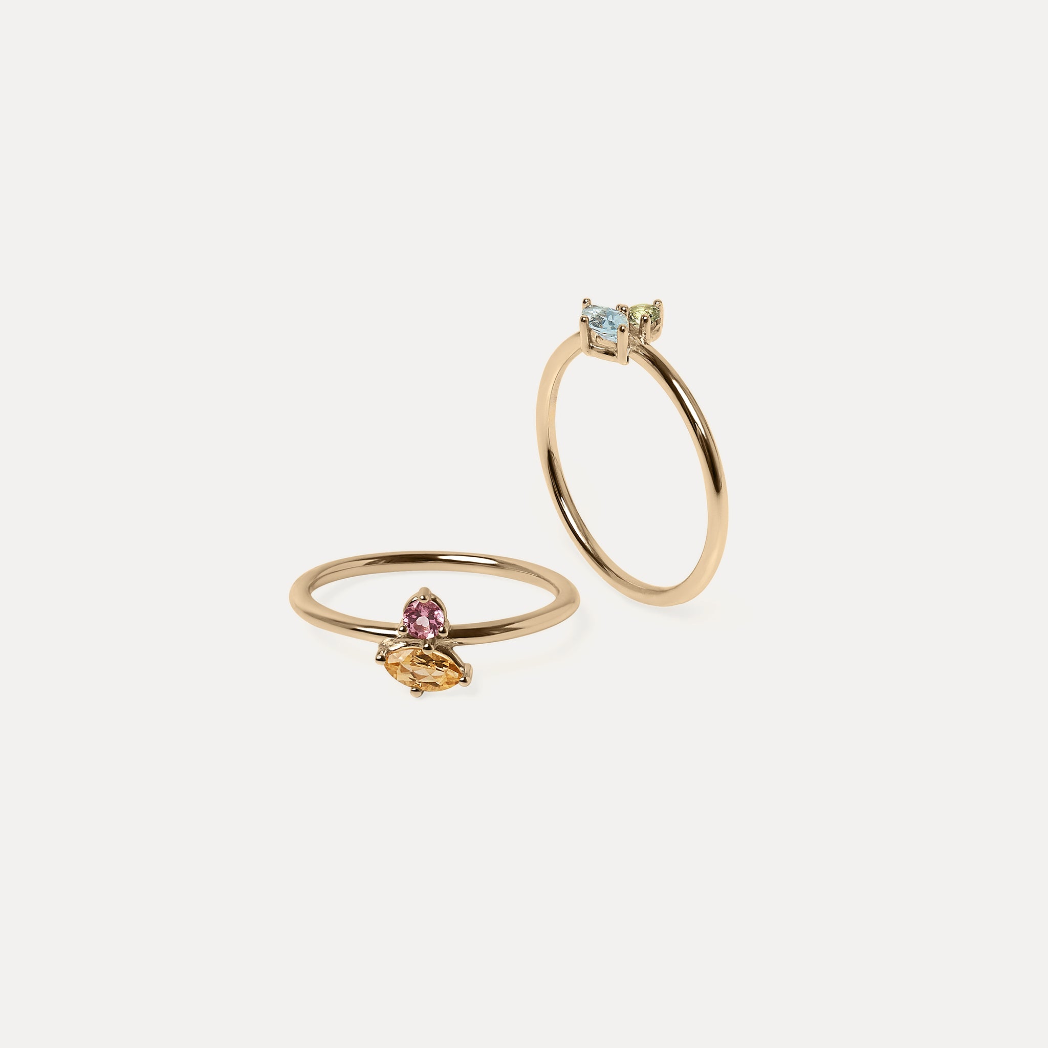Citrin & Rosa Turmalin Joy Solitär Ring | 585 Gold