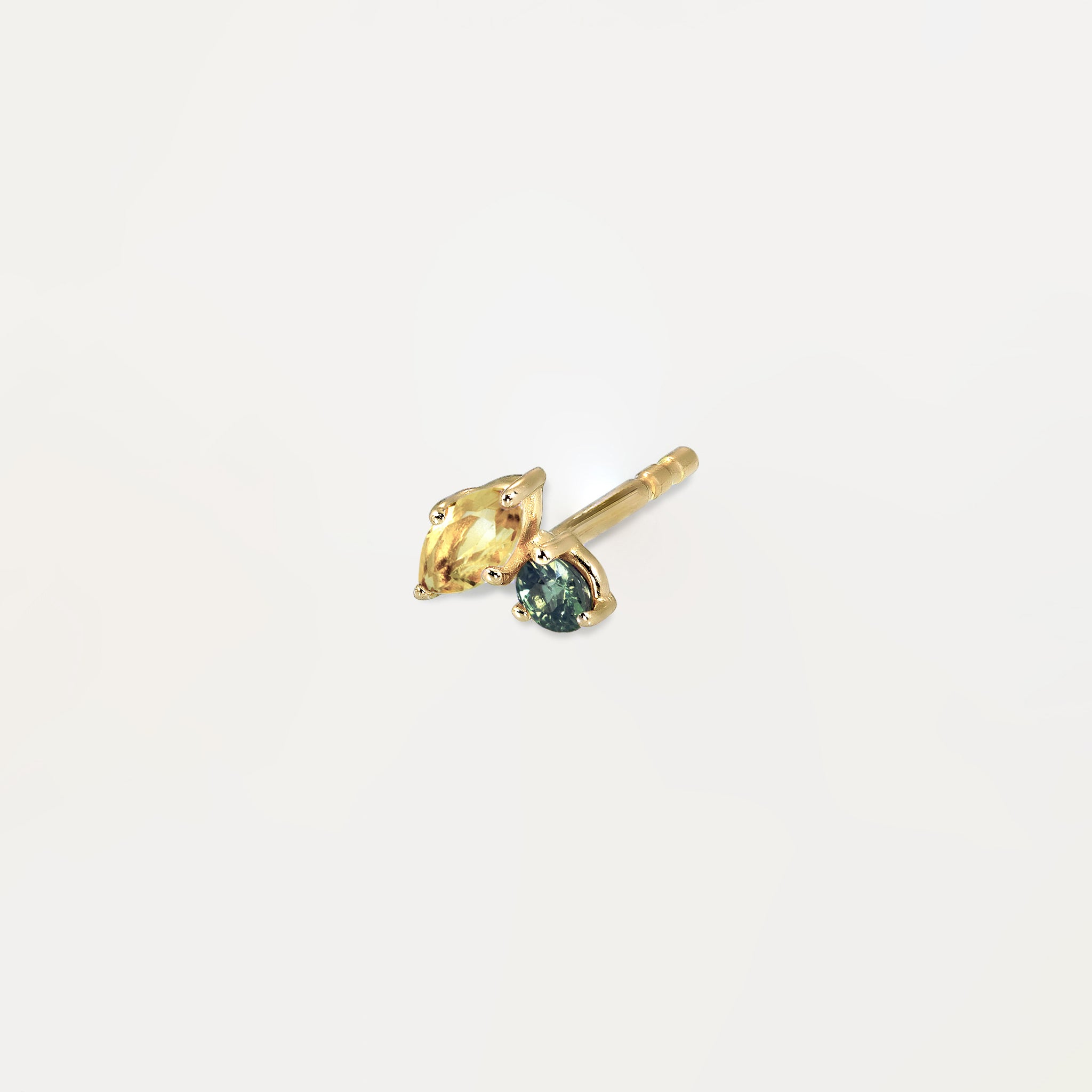 Citrin & Grüner Saphir Joy Ohrstecker - Single | 585 Gold