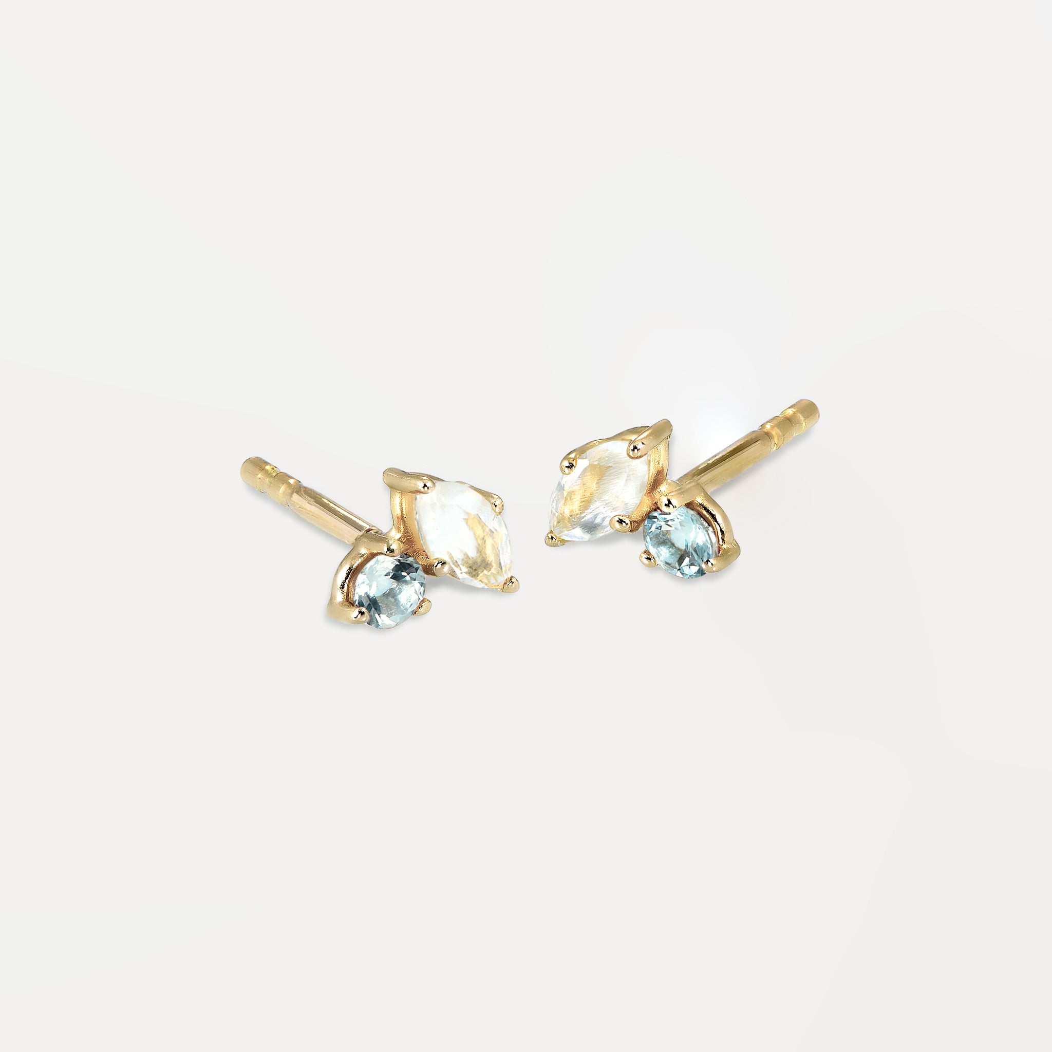 Mondstein & Aquamarin Joy Ohrstecker Ohrringe | 585 Gold
