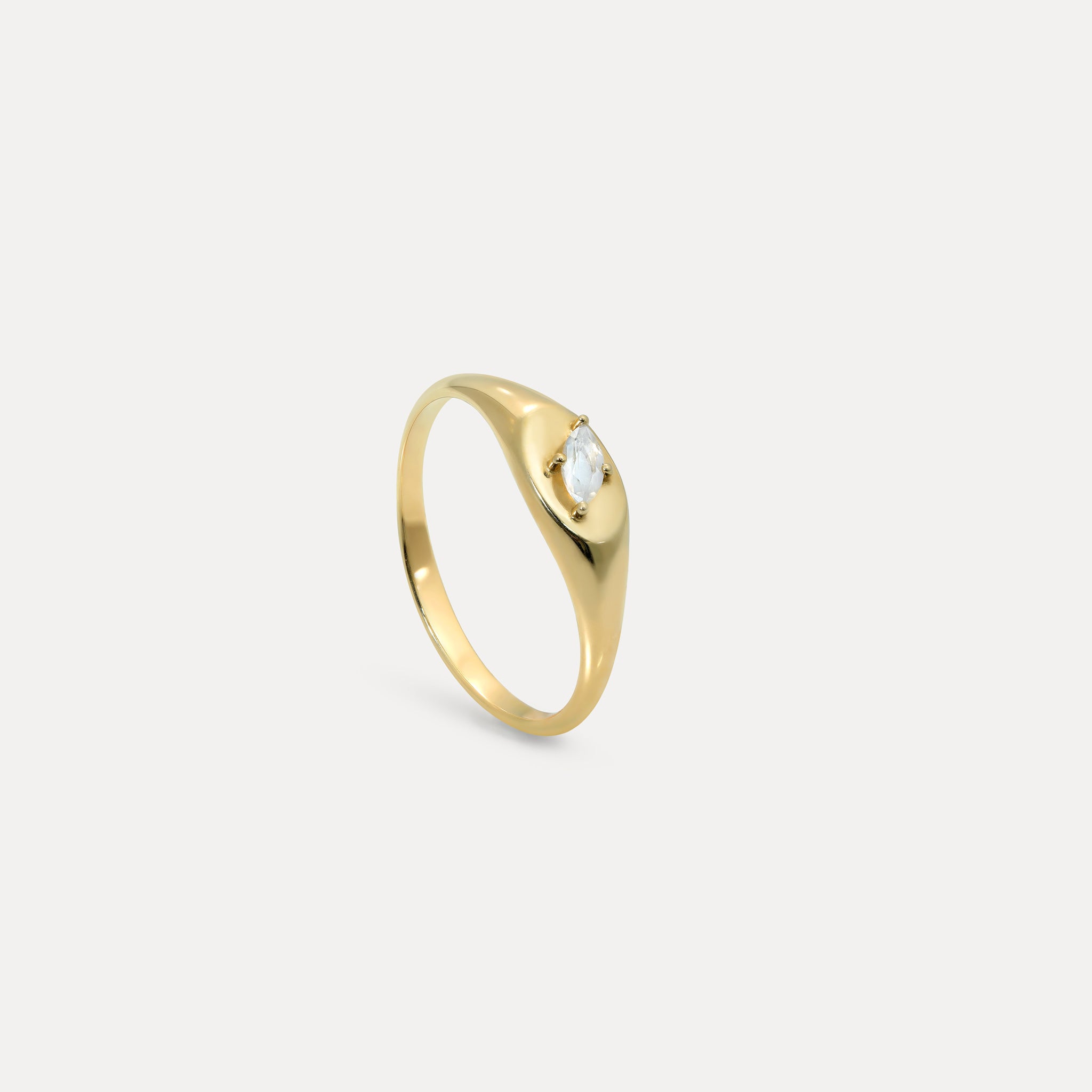 Mondstein Navette Platform Siegelring | 585 Gold
