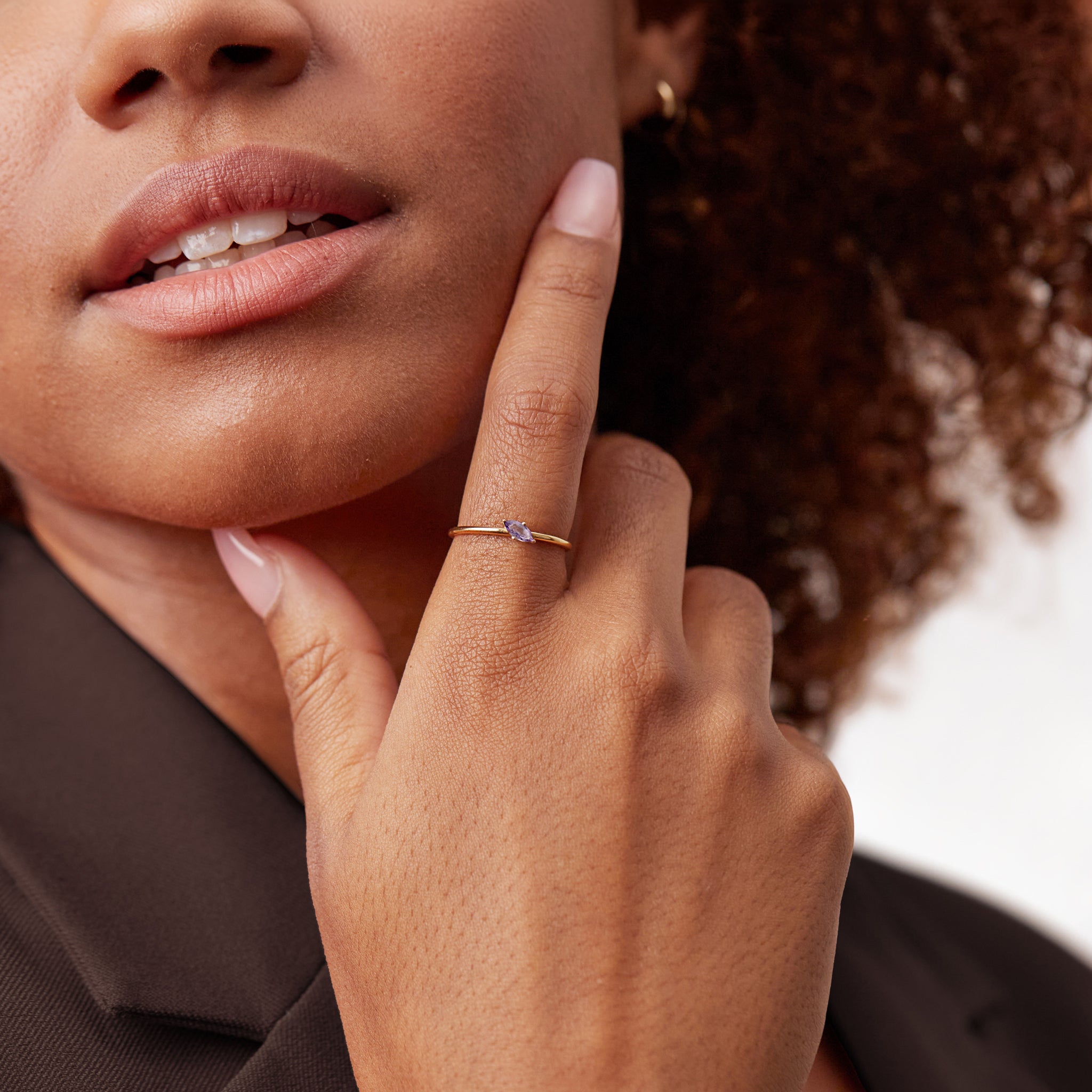 Amethyst Navette Solitär Ring | 585 Gold