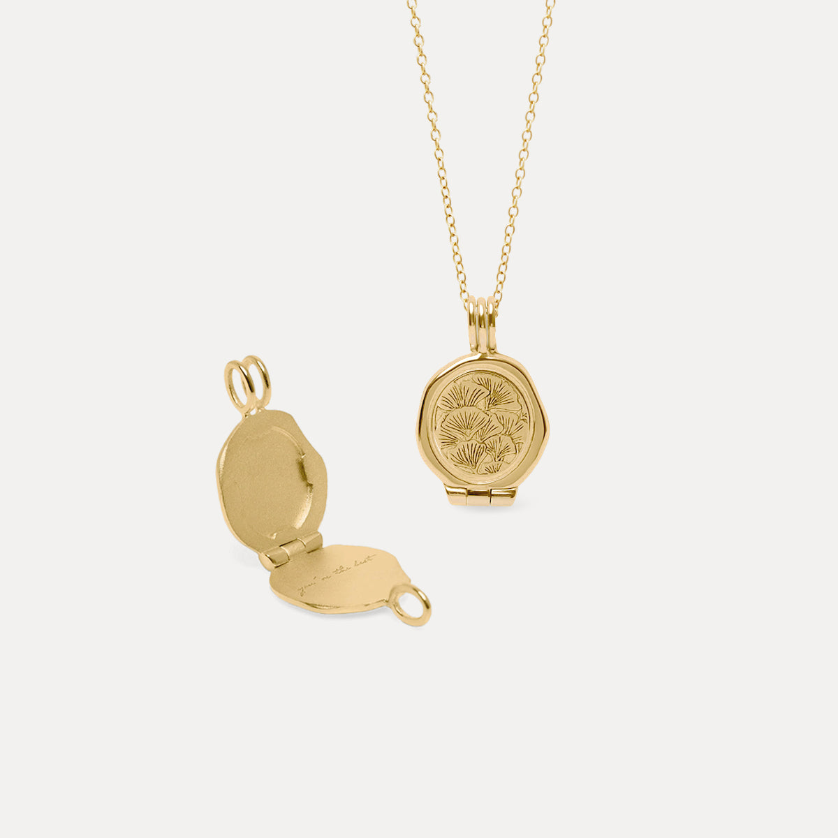 Nouveau Flower Seal Medaillon Kette 14k Massivgold