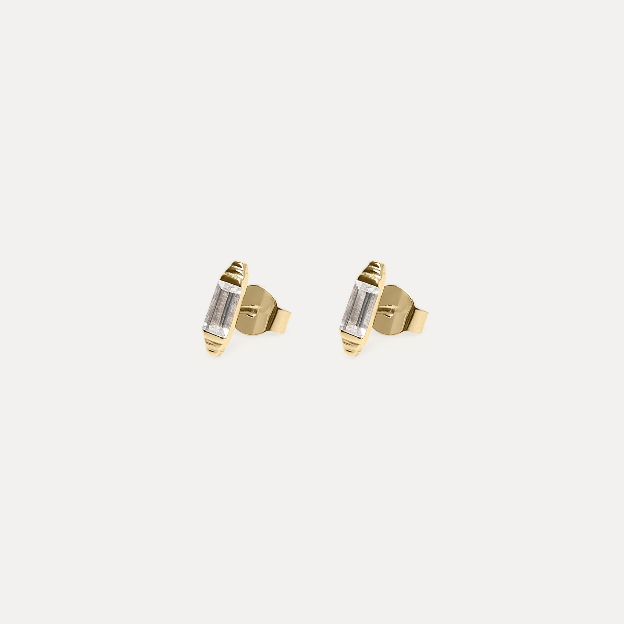 Weißer Beryll Retro Ohrstecker Ohrringe - Single | 585 Gold