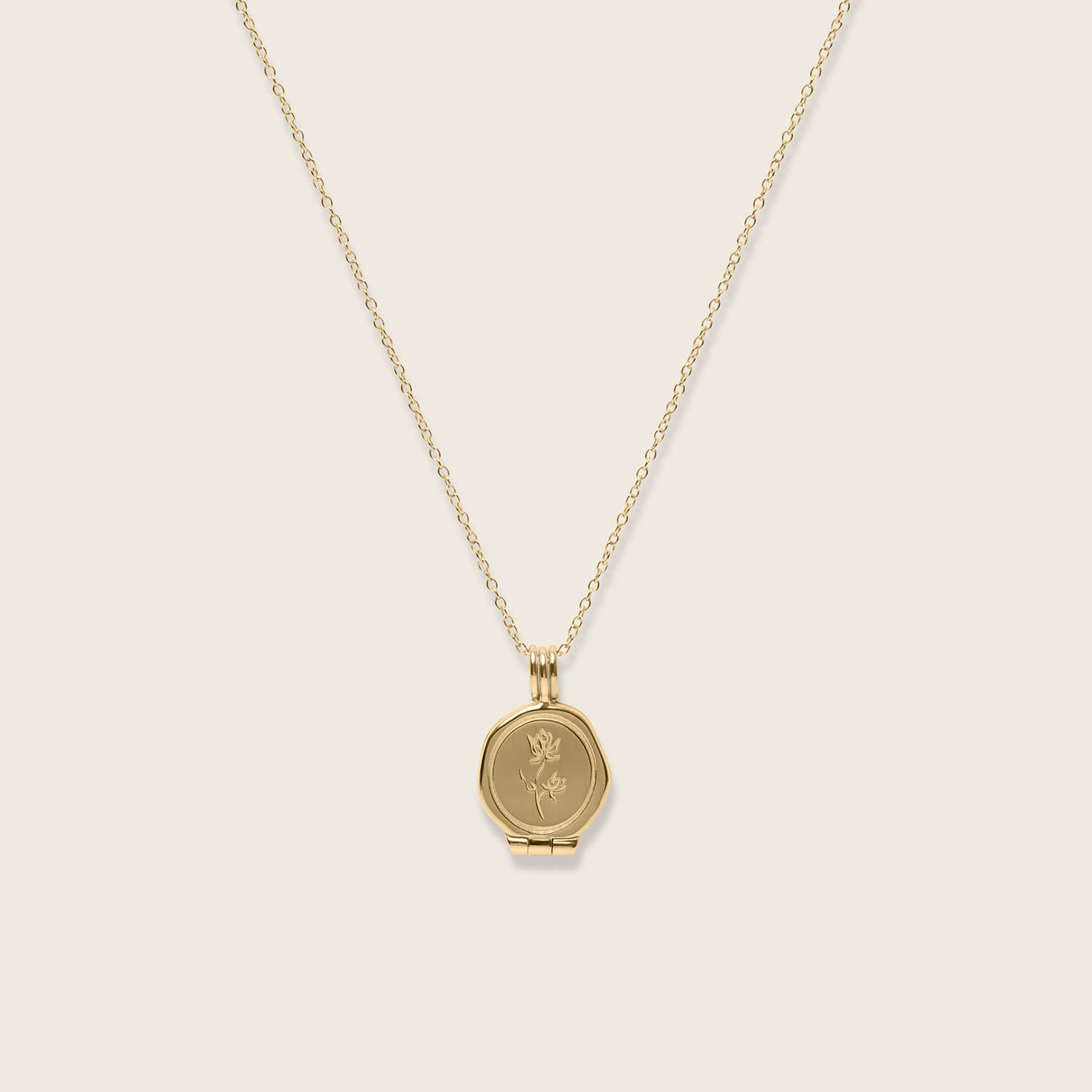 Floral Seal Medaillon Kette 14k Massivgold