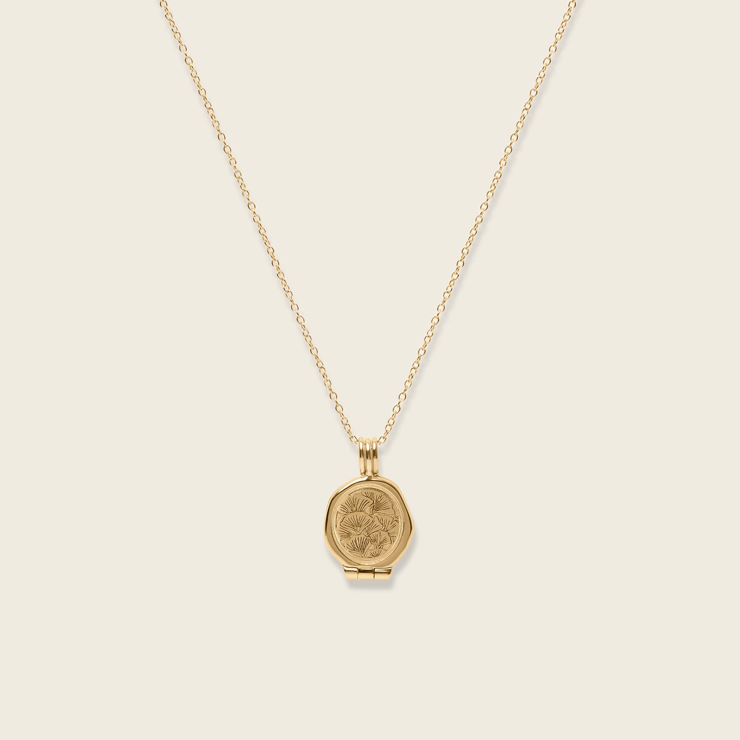 Nouveau Flower Seal Medaillon Kette 14k Massivgold