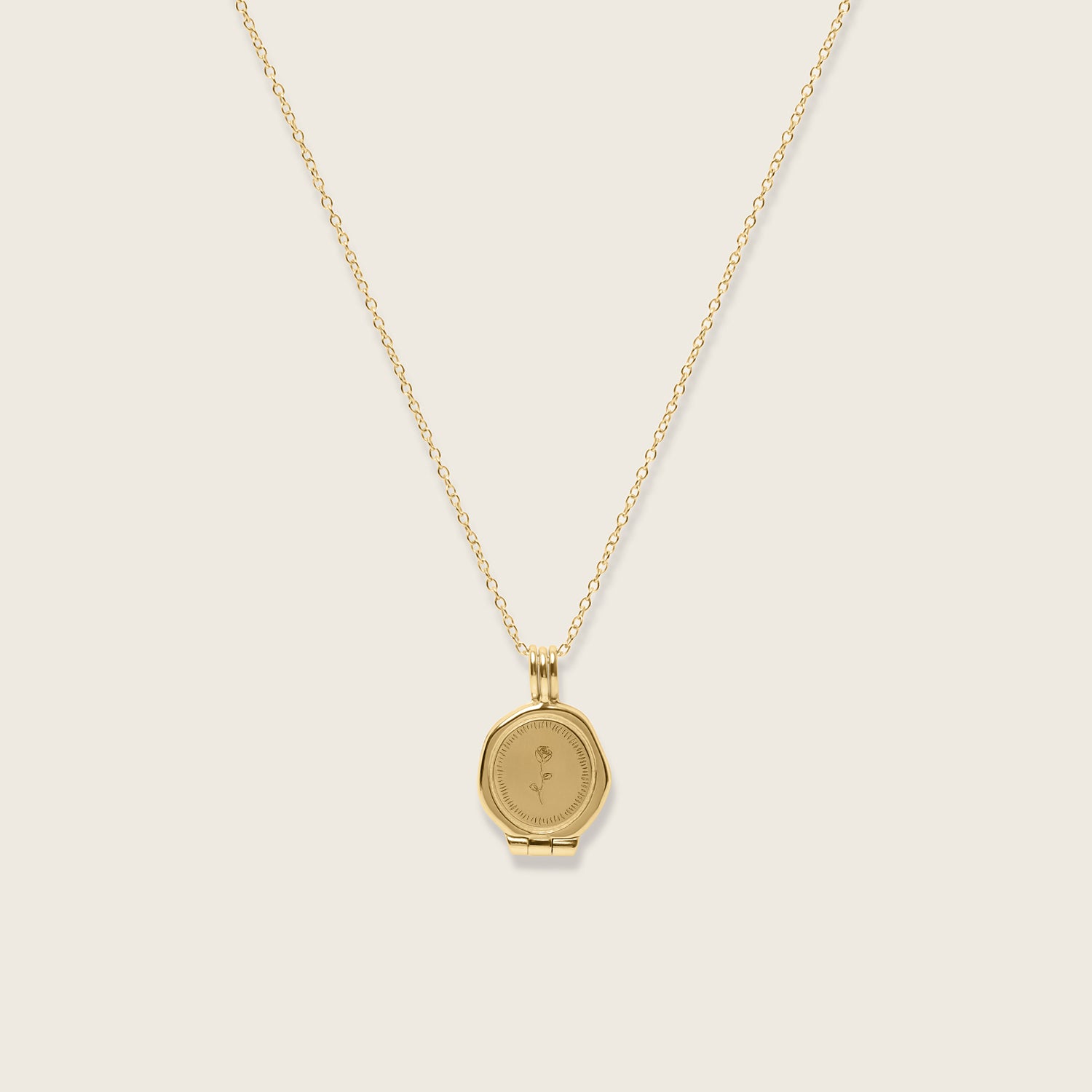 Rose Seal Medaillon Kette 14k Massivgold