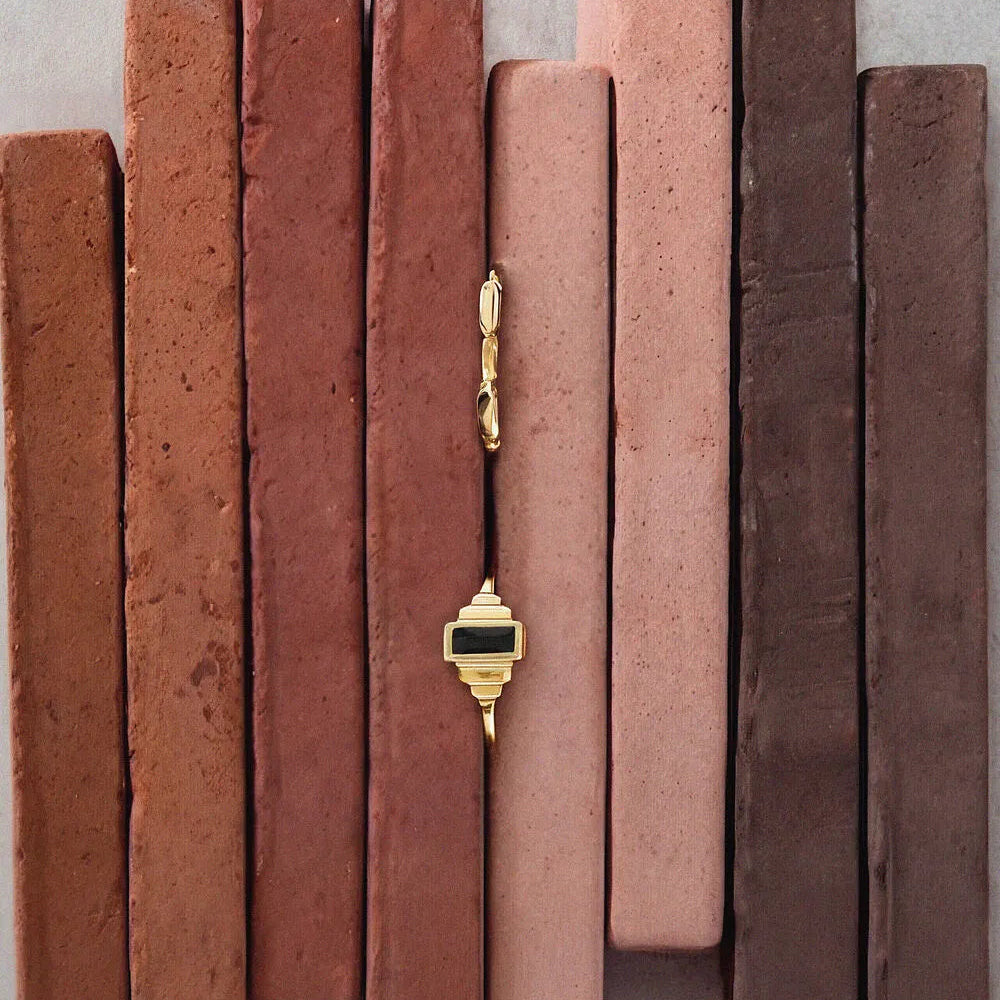 Stilnest Offset Brick und Schwarz Enamel Retro Ring 24k Gold Vermeil