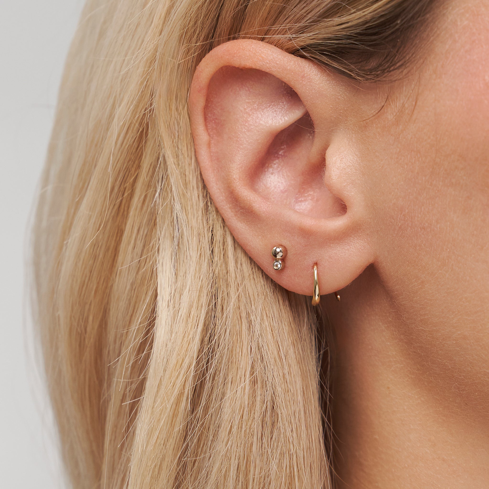Weißer Saphir Two Dots Ohrstecker Ohrringe - Single | 585 Gold