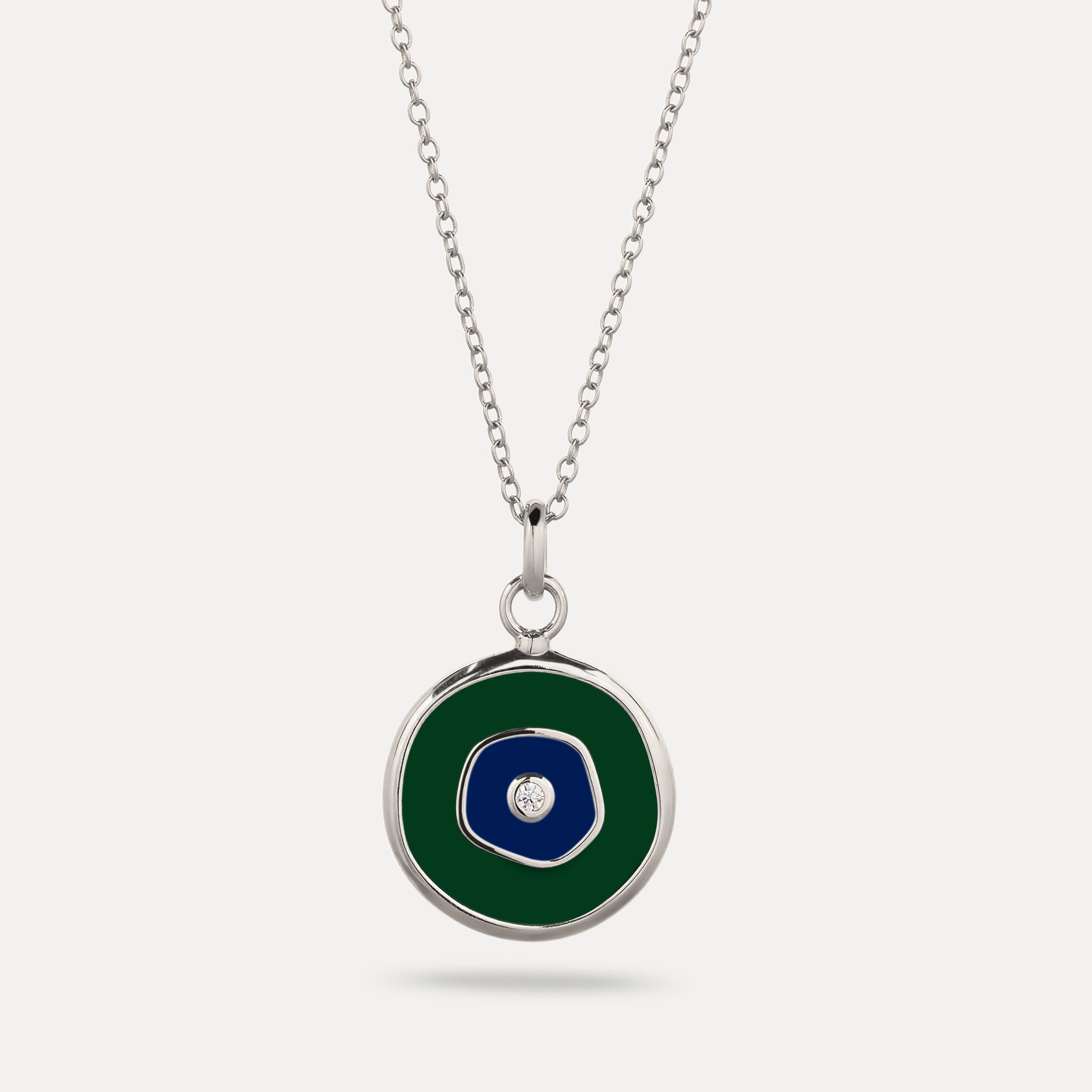 Weißer Saphir Evil Eye Anhänger Dunkelgrün