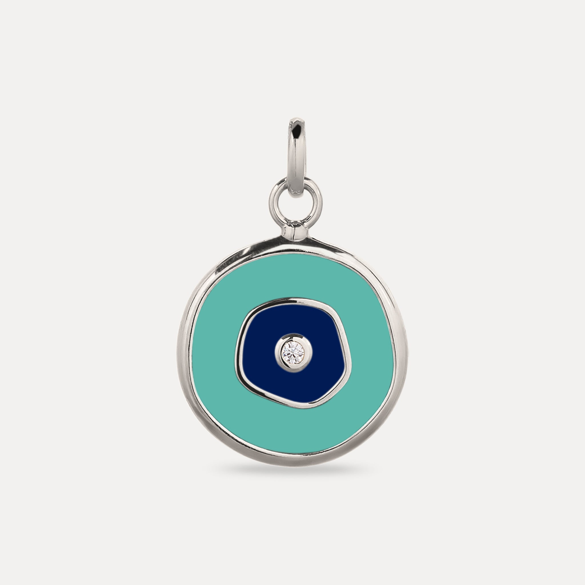 Weißer Saphir Evil Eye Anhänger Türkis