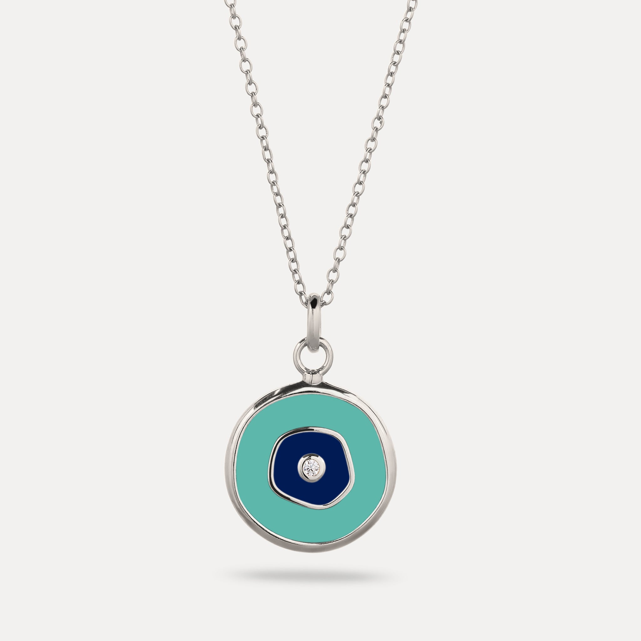 Weißer Saphir Evil Eye Anhänger Türkis