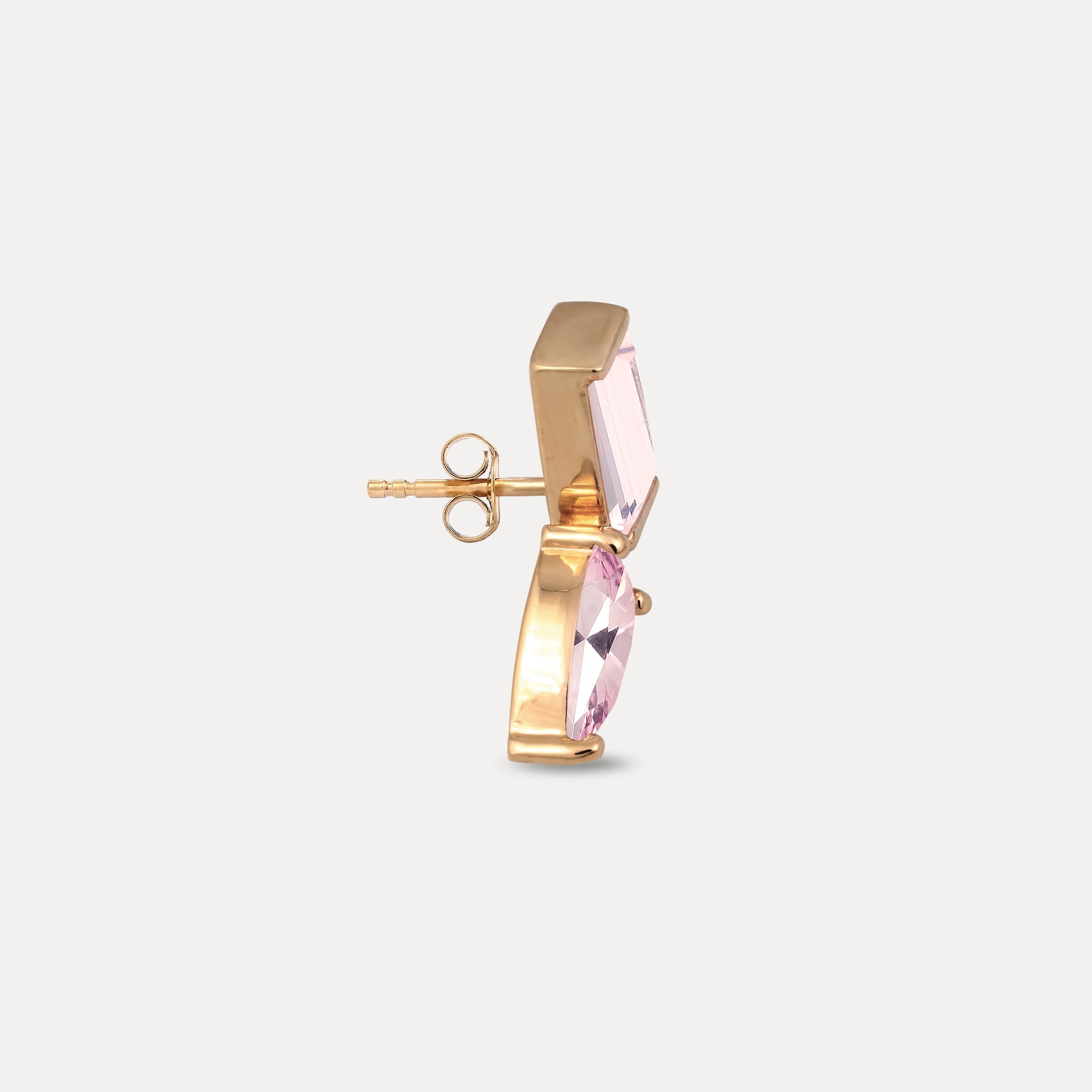 Rosenquarz Balance Dual Ohrstecker Ohrringe - Single | 585 Gold