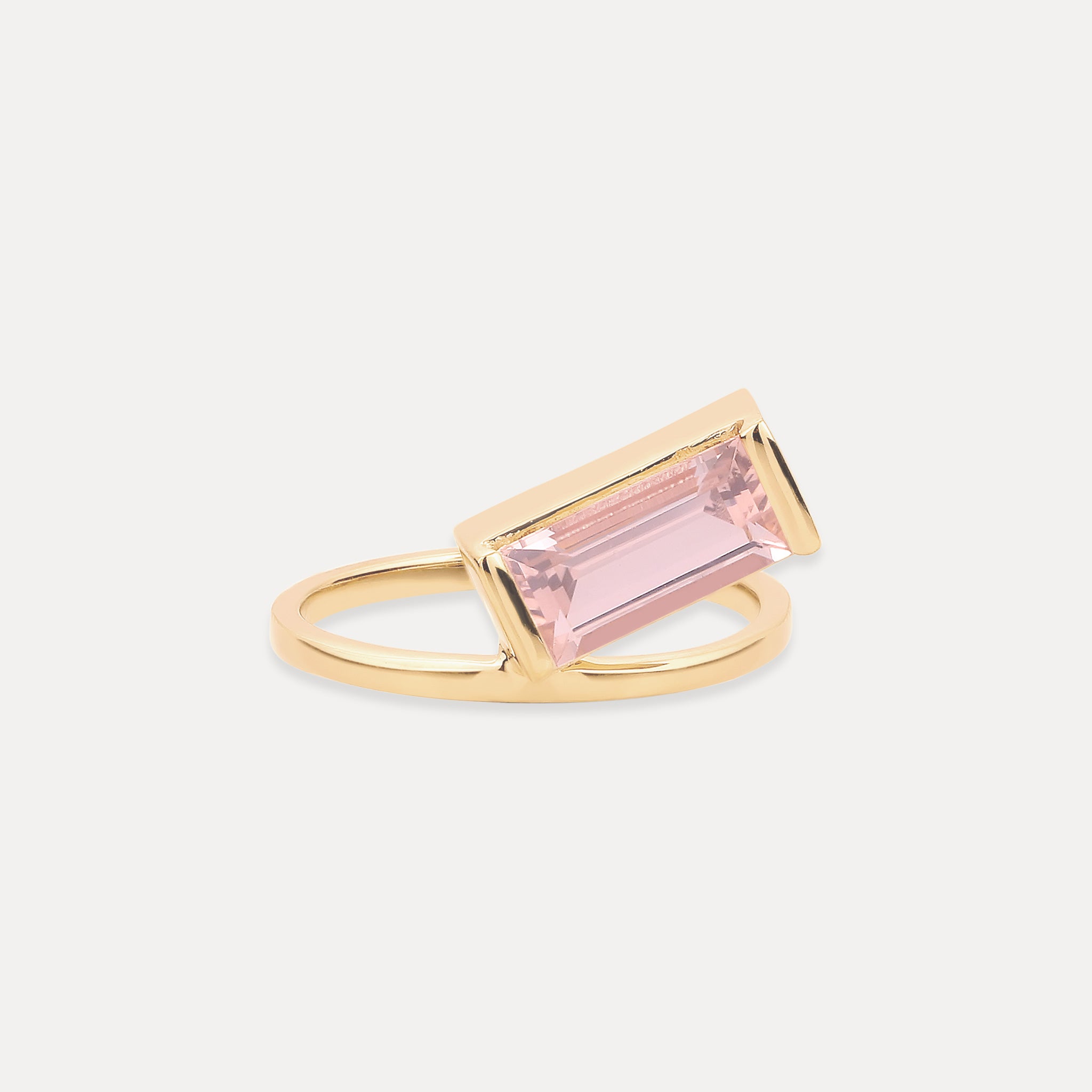 Rosenquarz Balance Baguette Ring | 585 Gold