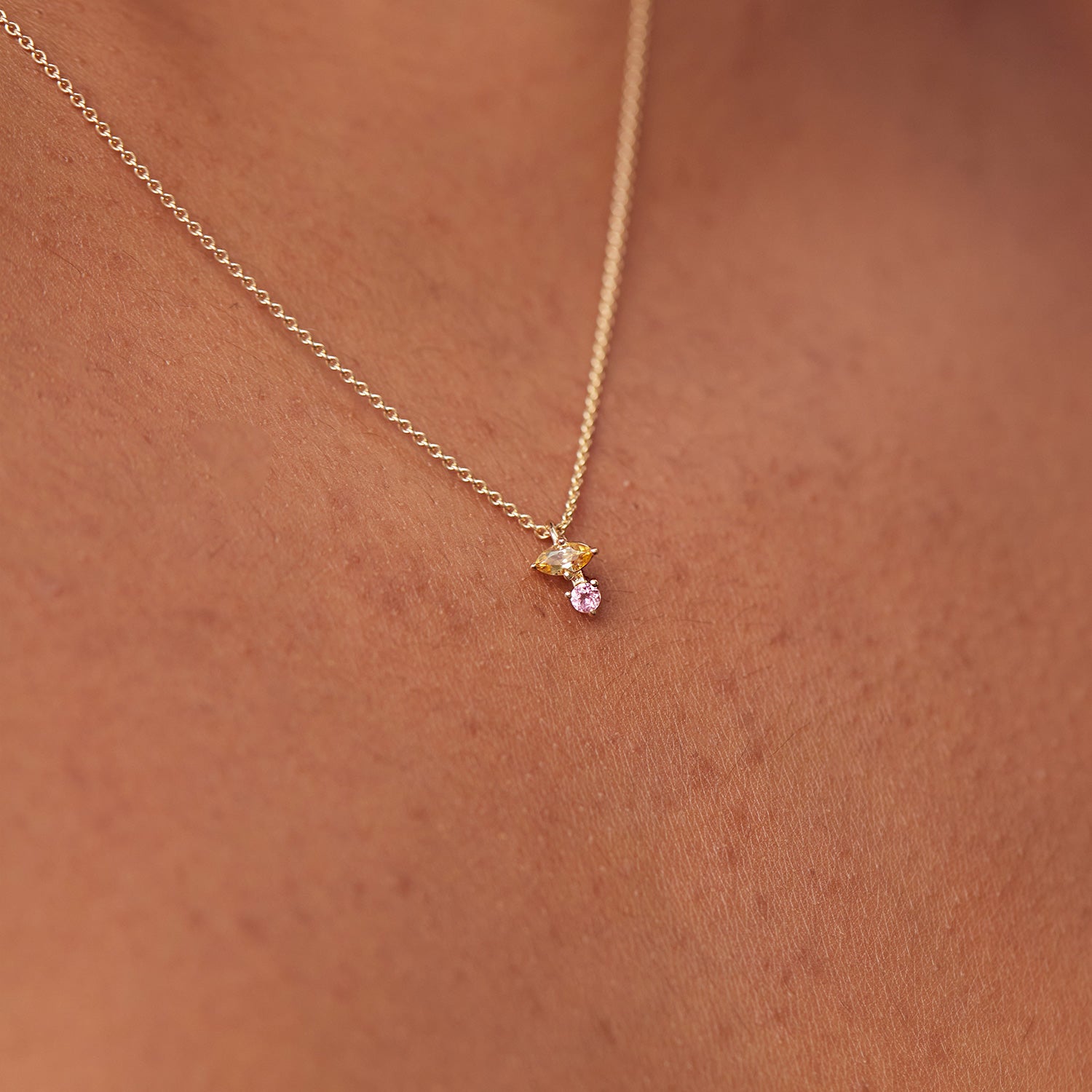 Citrin & Rosa Turmalin Joy Kette | 585 Gold
