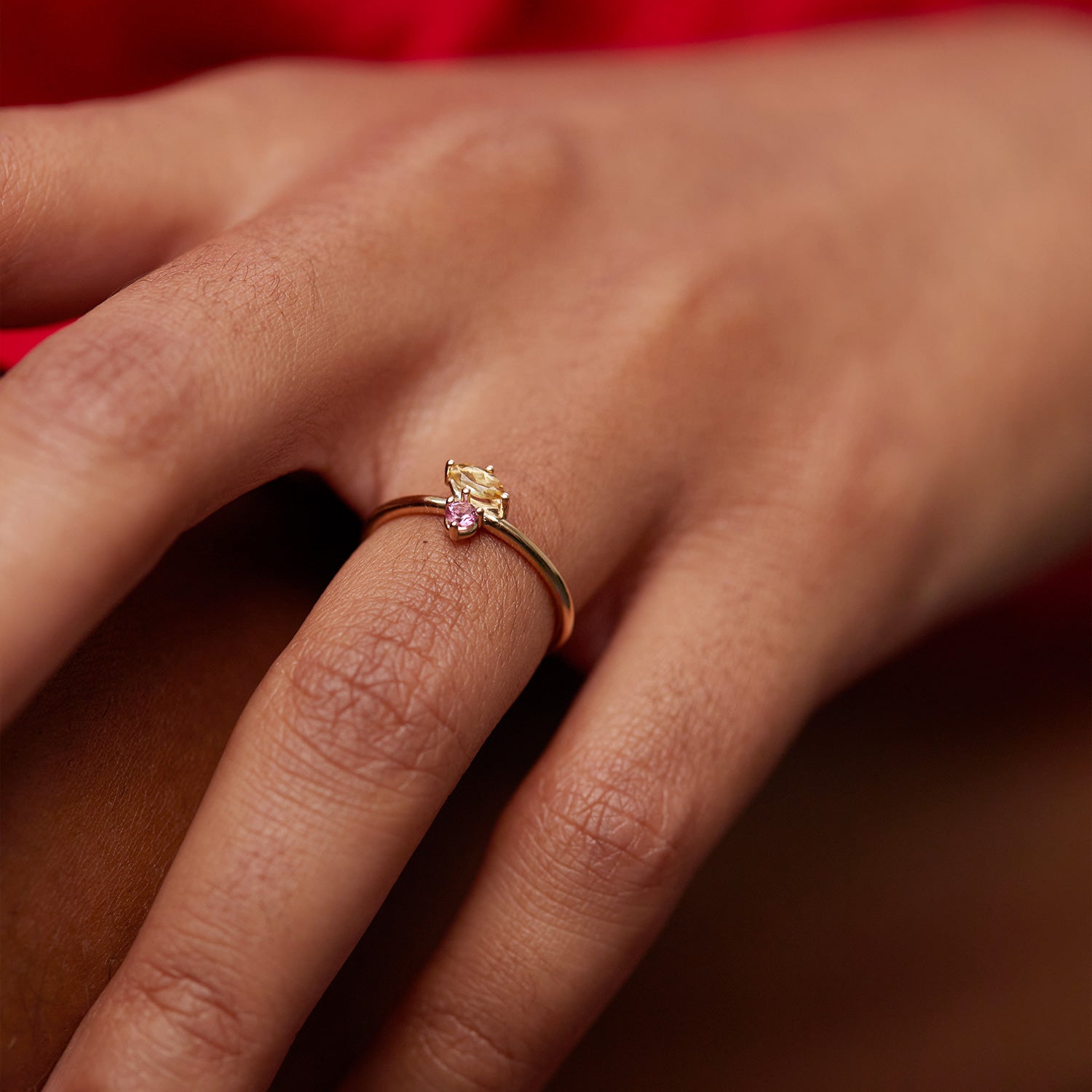 Citrin & Rosa Turmalin Joy Solitär Ring | 585 Gold