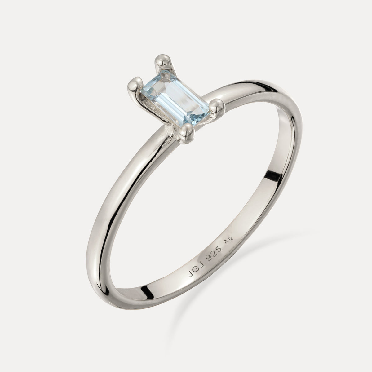 Blauer Aquamarin Solitär Ring - Baguette