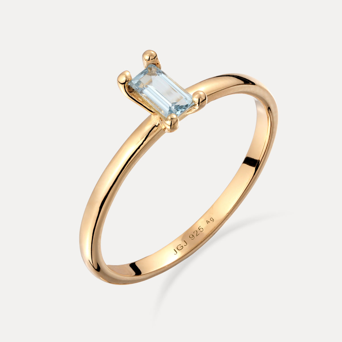 Blauer Aquamarin Solitär Ring - Baguette