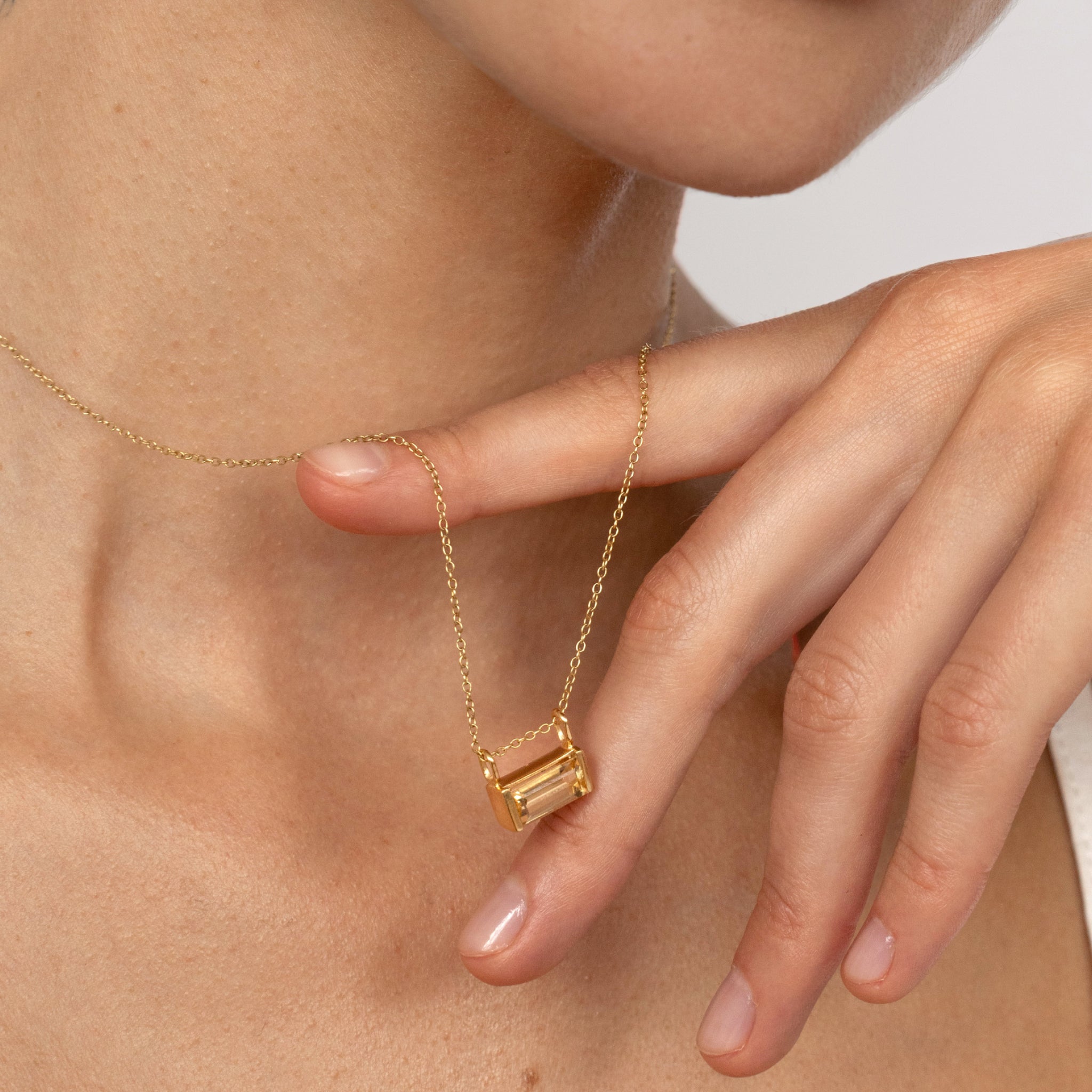Citrin Balance Baguette Anhänger | 585 Gold
