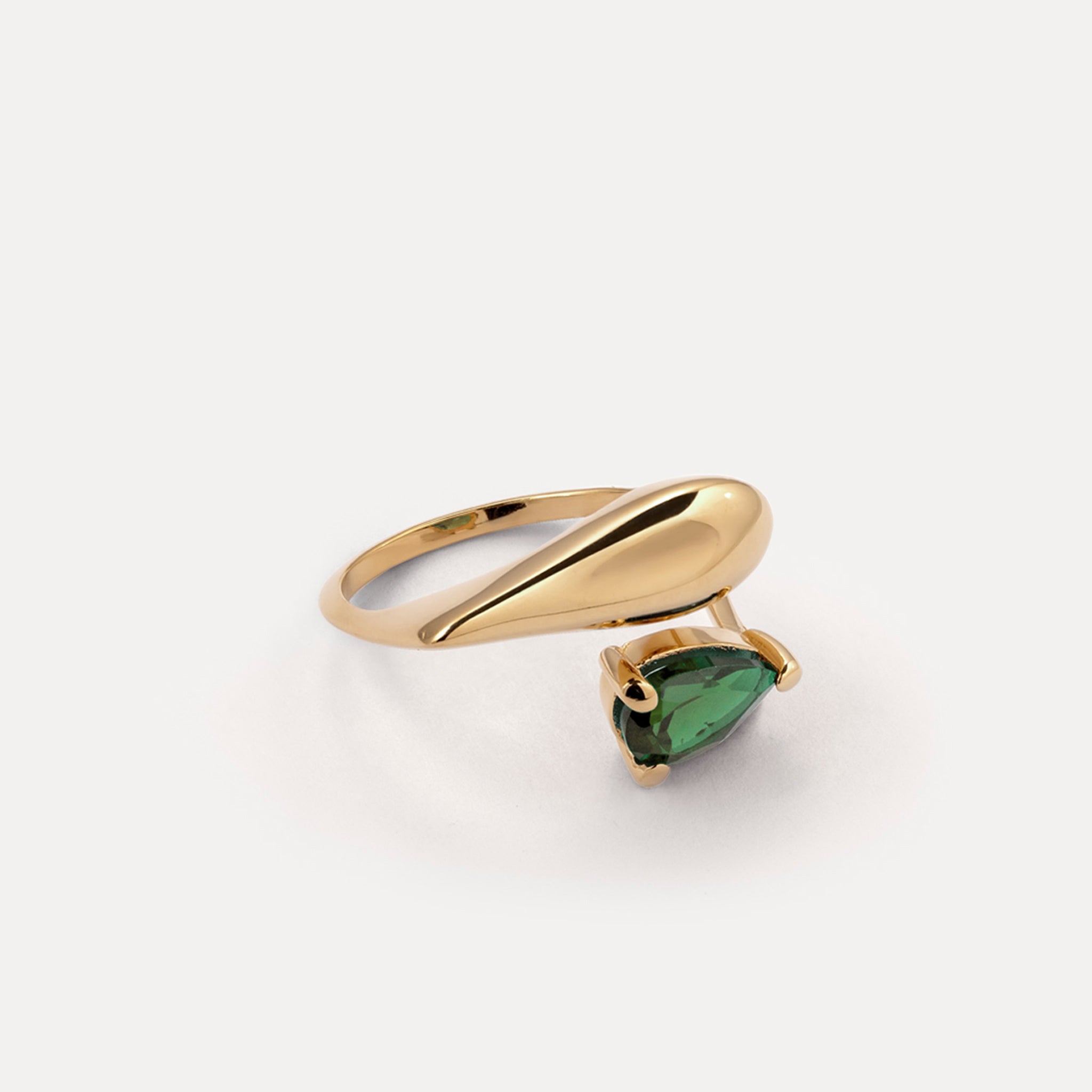 Grüner Quarz Drop Double Ring | 585 Gold