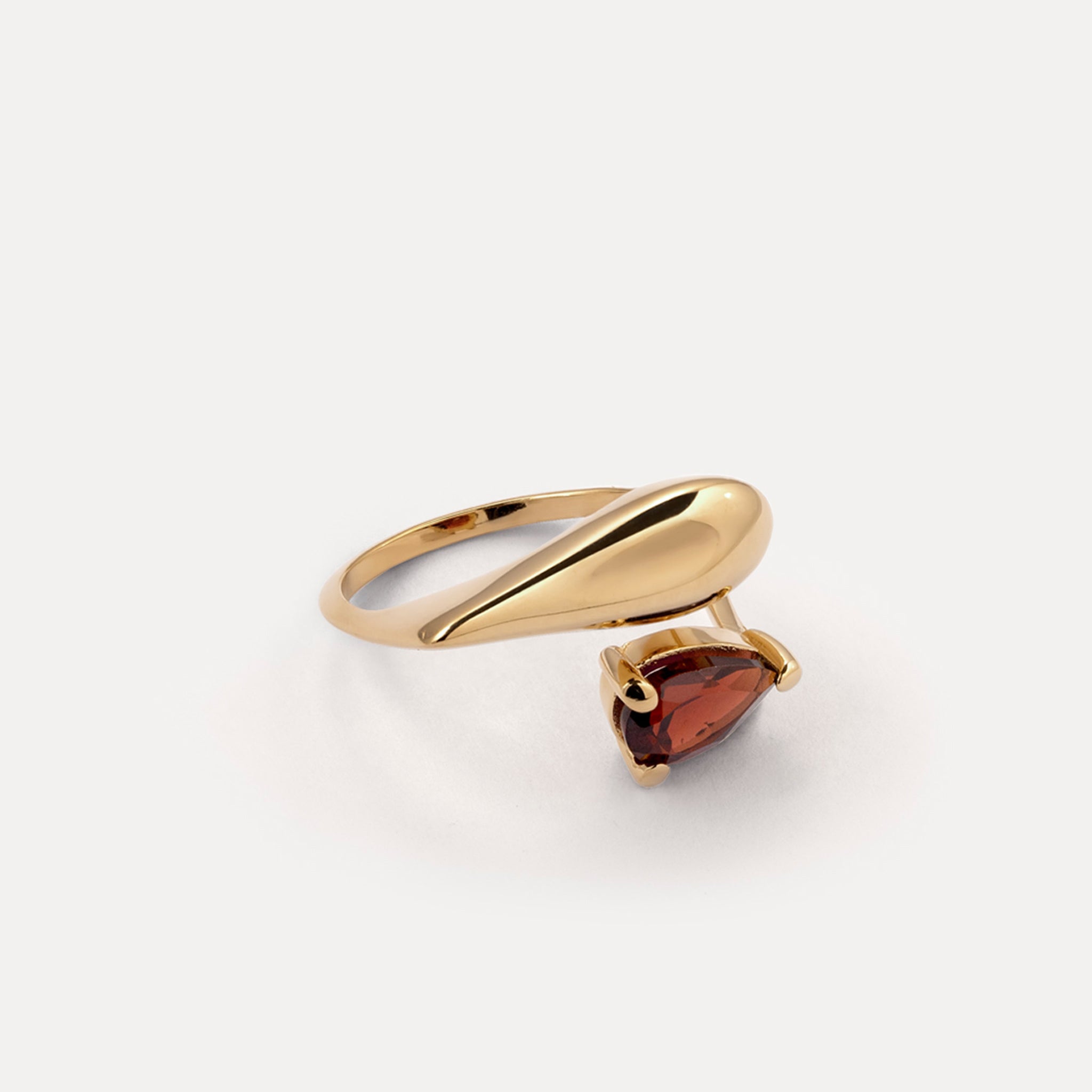 Roter Granat Drop Double Ring | 585 Gold