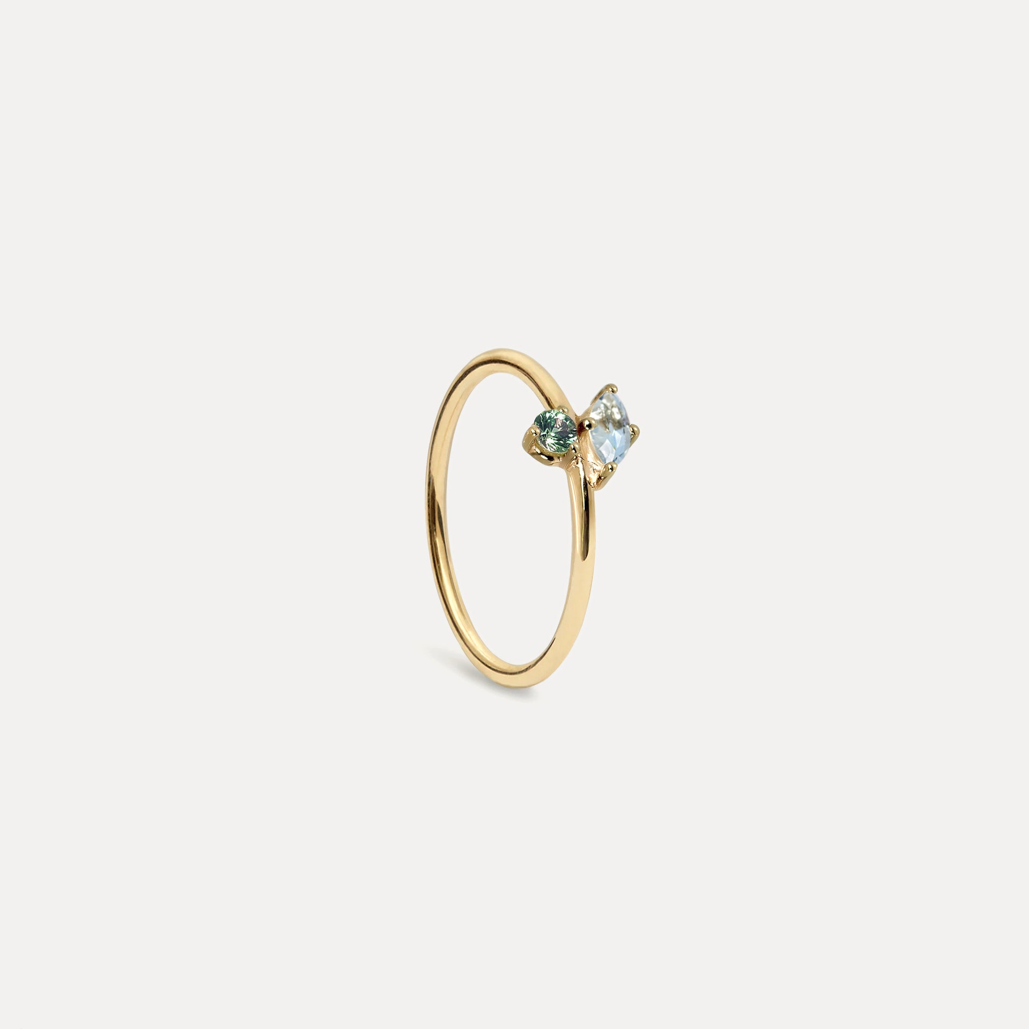 Aquamarin & Grüner Saphir Joy Solitär Ring | 585 Gold