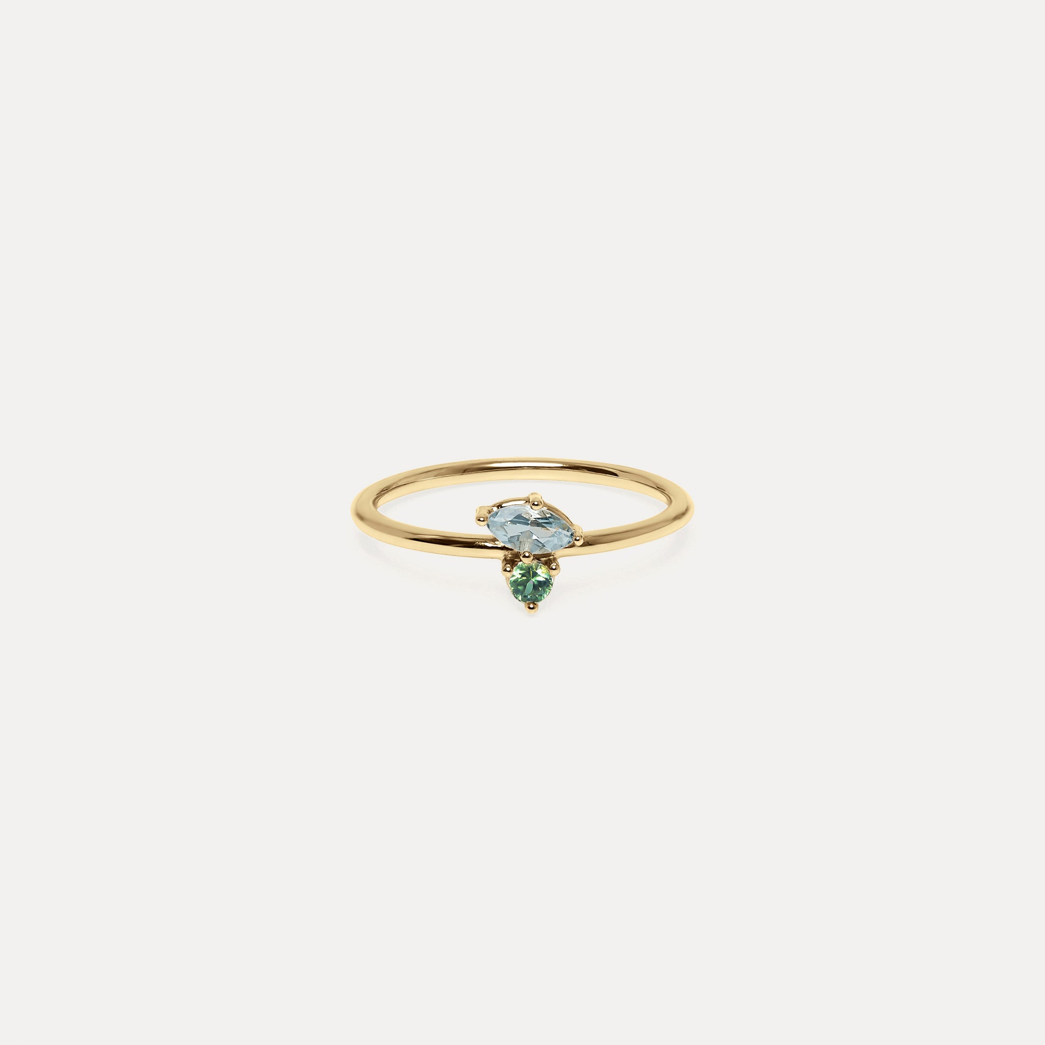 Aquamarin & Grüner Saphir Joy Solitär Ring | 585 Gold