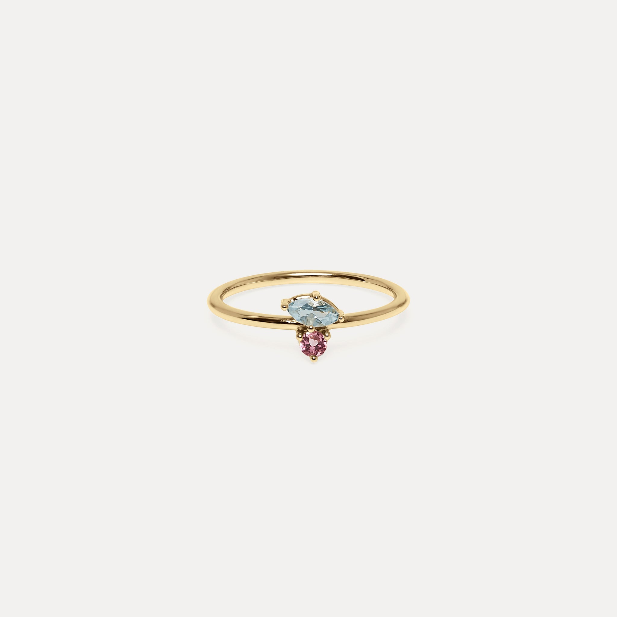 Aquamarin & Rosa Turmalin Joy Solitär Ring | 585 Gold