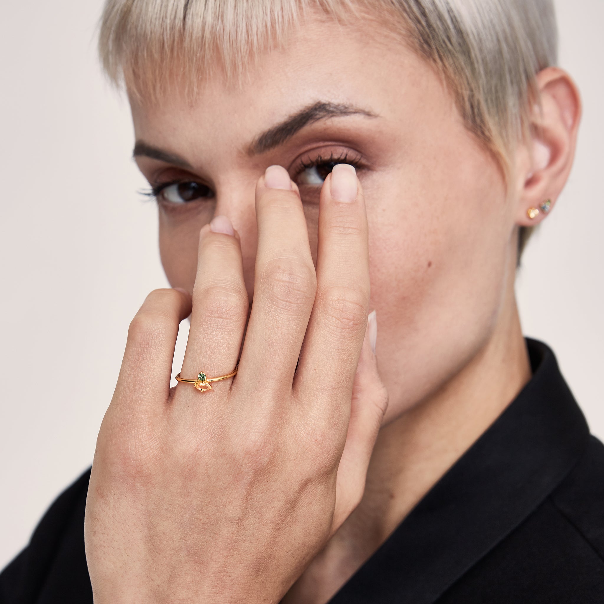 Citrin & Grüner Saphir Joy Solitär Ring | 585 Gold