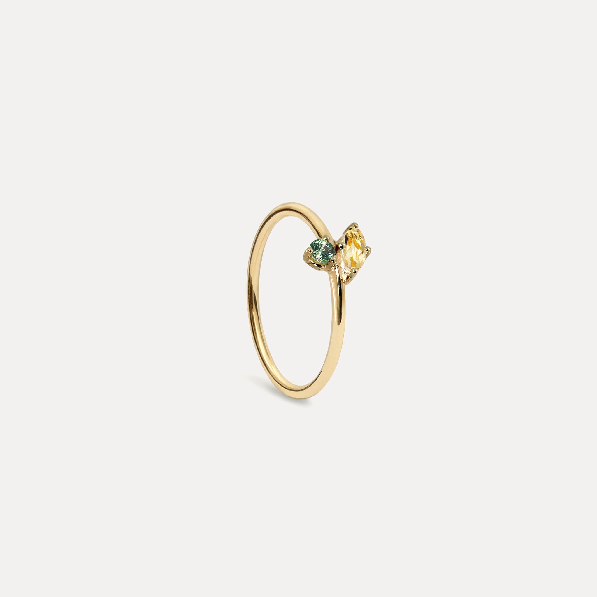 Citrin & Grüner Saphir Joy Solitär Ring | 585 Gold