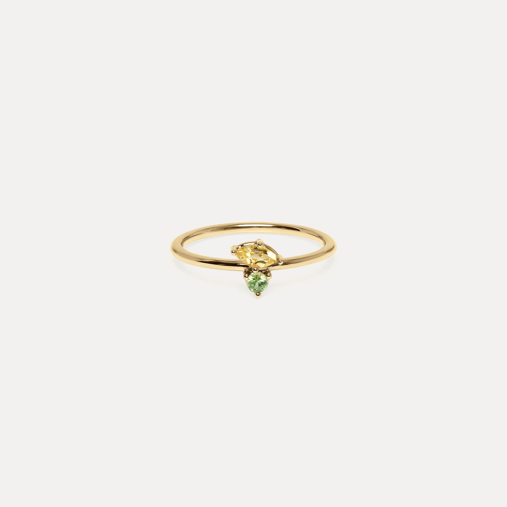 Citrin & Grüner Saphir Joy Solitär Ring | 585 Gold