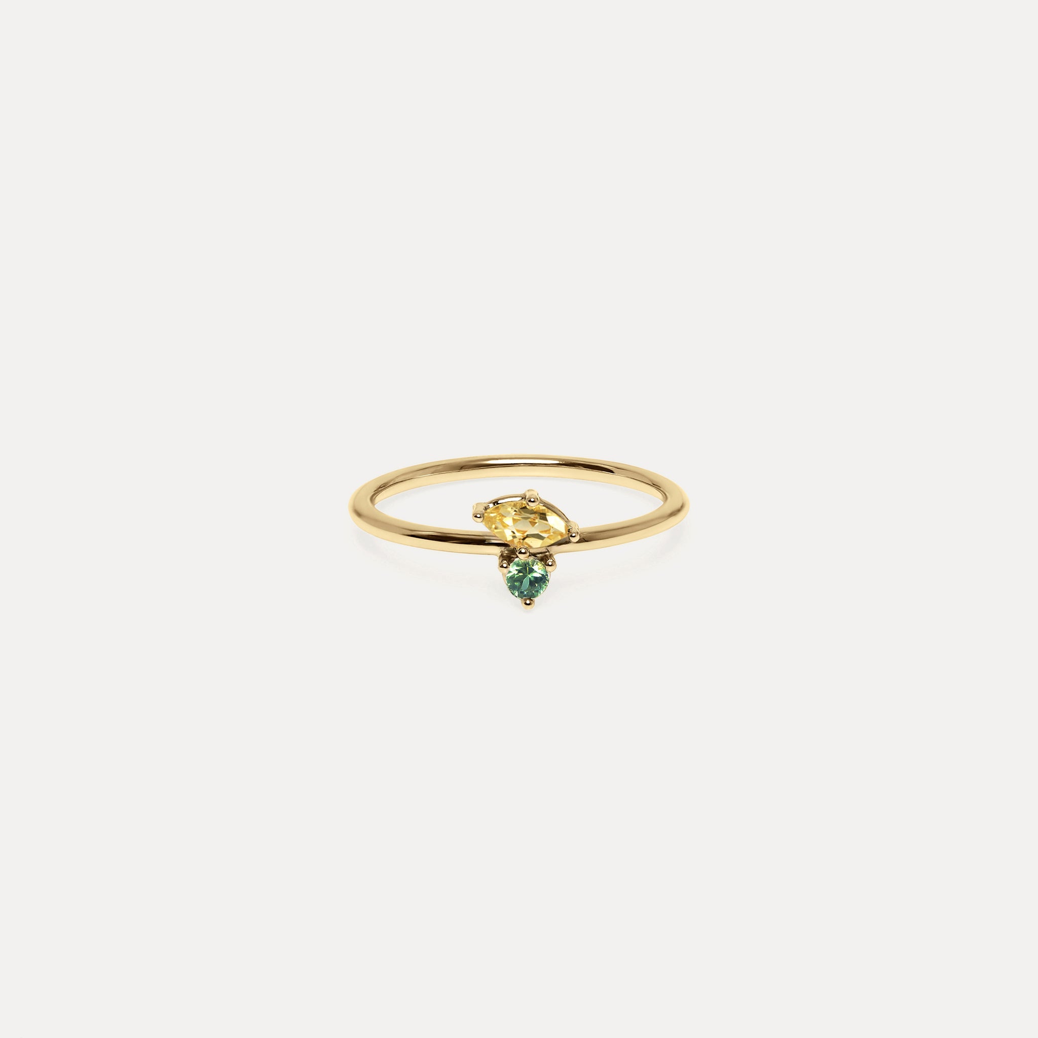 Citrin & Grüner Saphir Joy Solitär Ring | 585 Gold