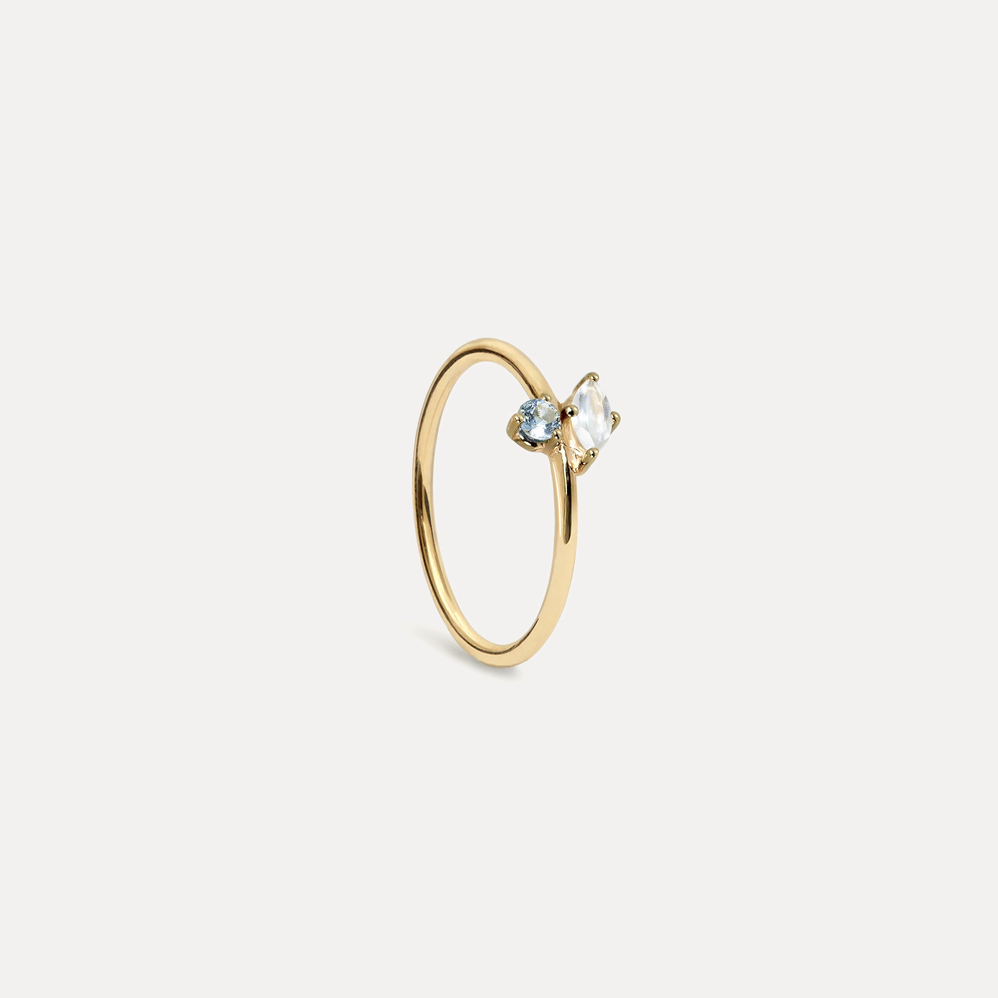 Mondstein & Aquamarin Joy Solitär Ring | 585 Gold