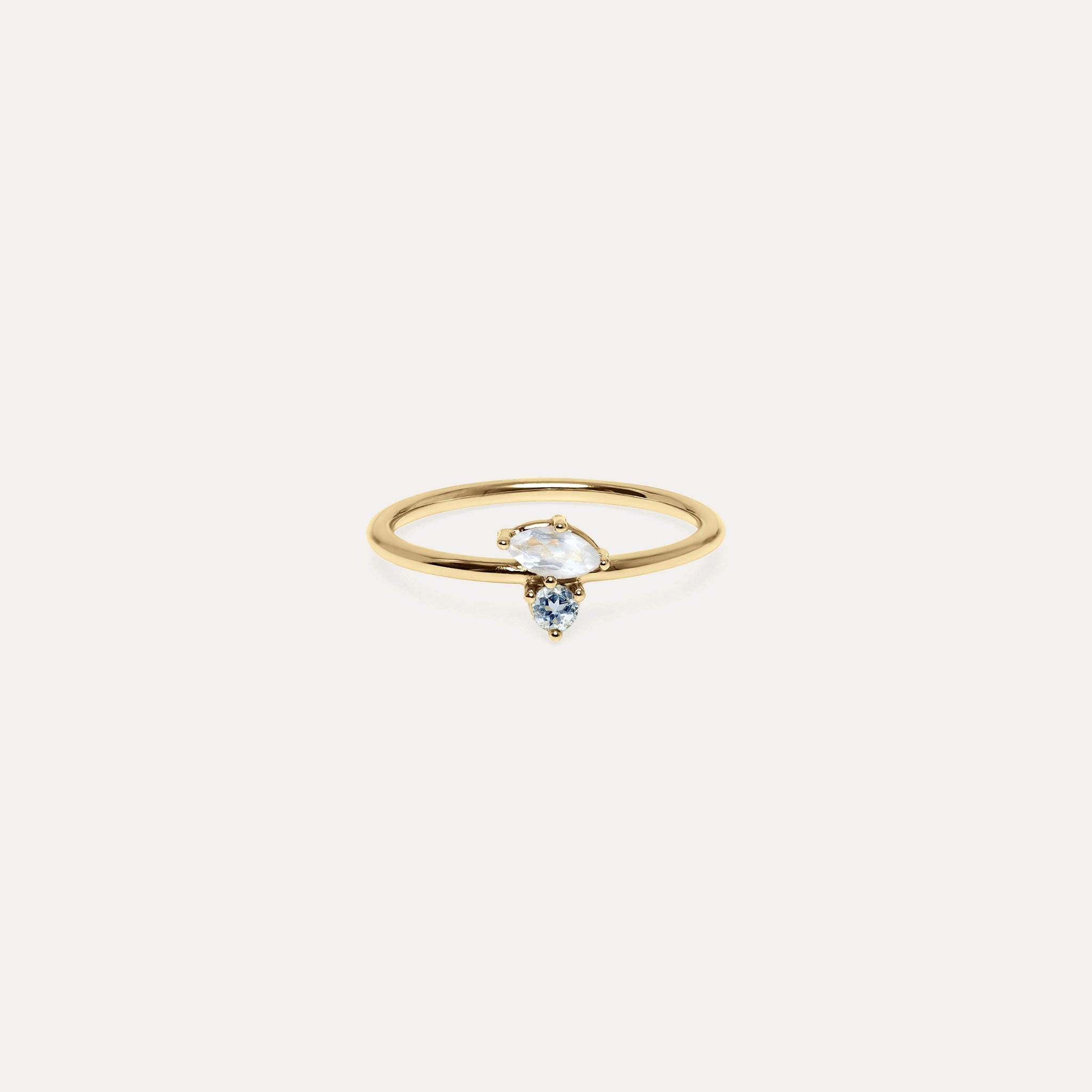 Mondstein & Aquamarin Joy Solitär Ring | 585 Gold