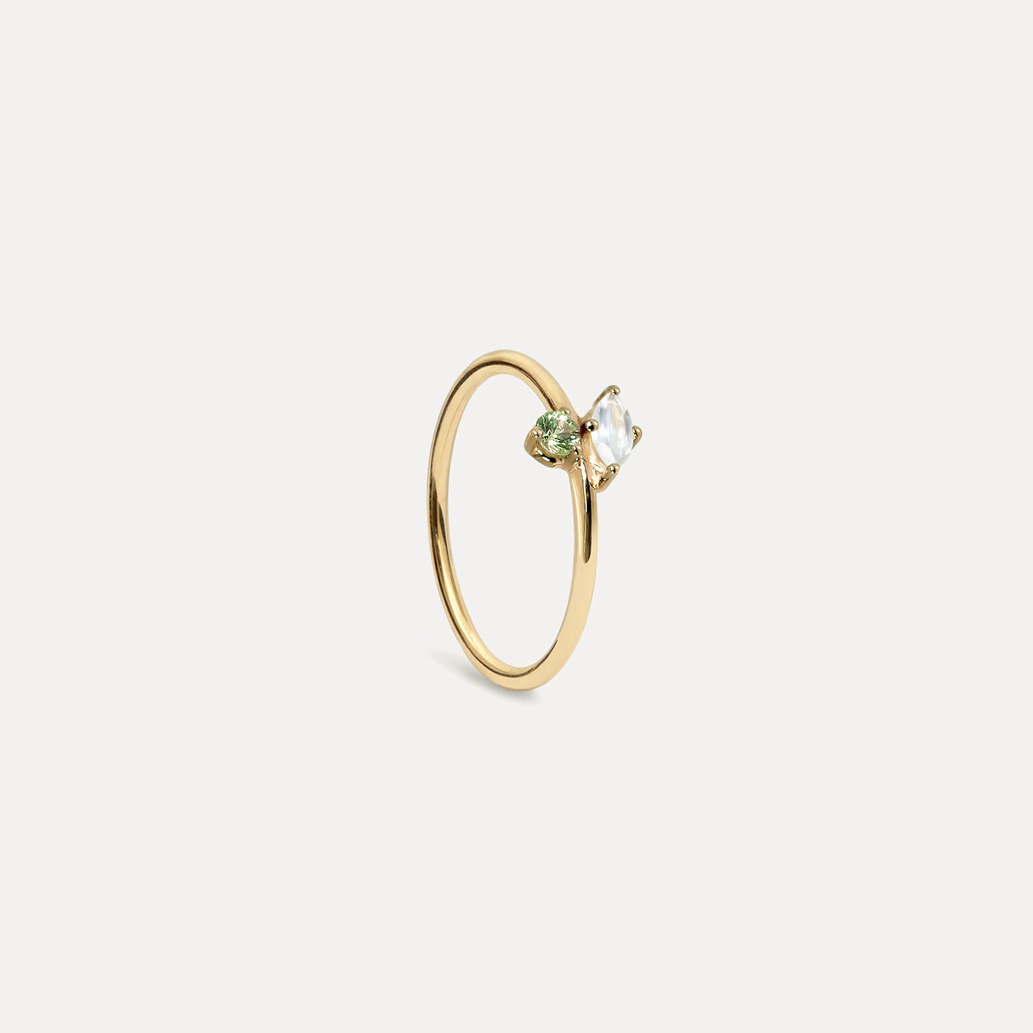 Mondstein & Grüner Saphir Joy Solitär Ring | 585 Gold