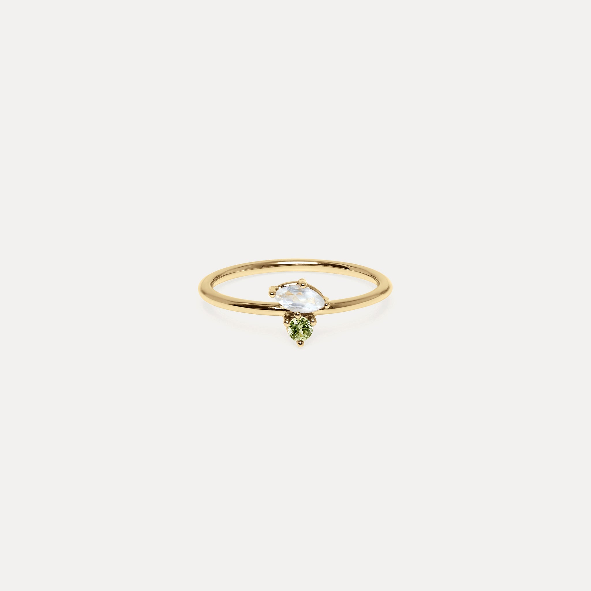 Mondstein & Grüner Saphir Joy Solitär Ring | 585 Gold