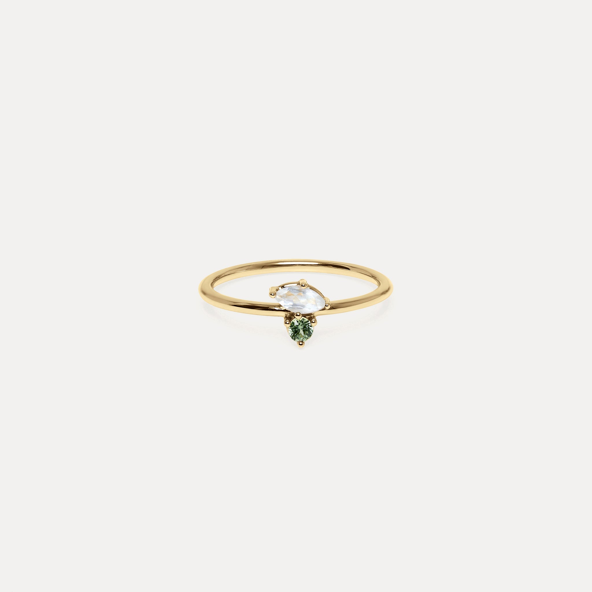 Mondstein & Grüner Saphir Joy Solitär Ring | 585 Gold