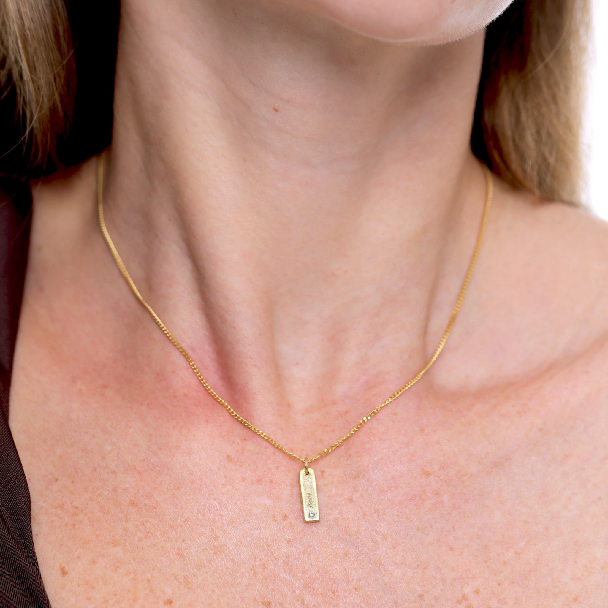 Weißer Saphir Engravable Bar Anhänger - Antique