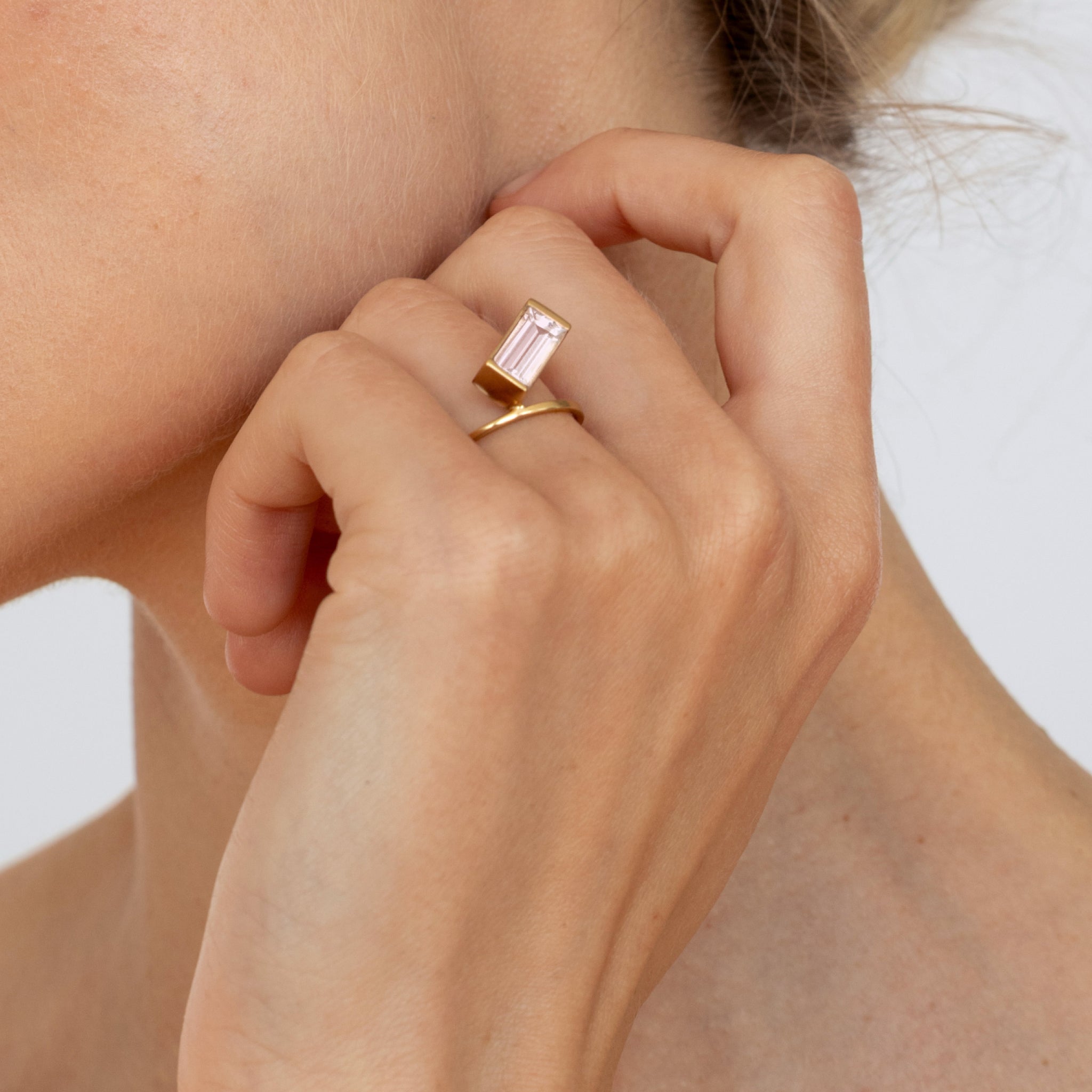 Rosenquarz Balance Baguette Ring