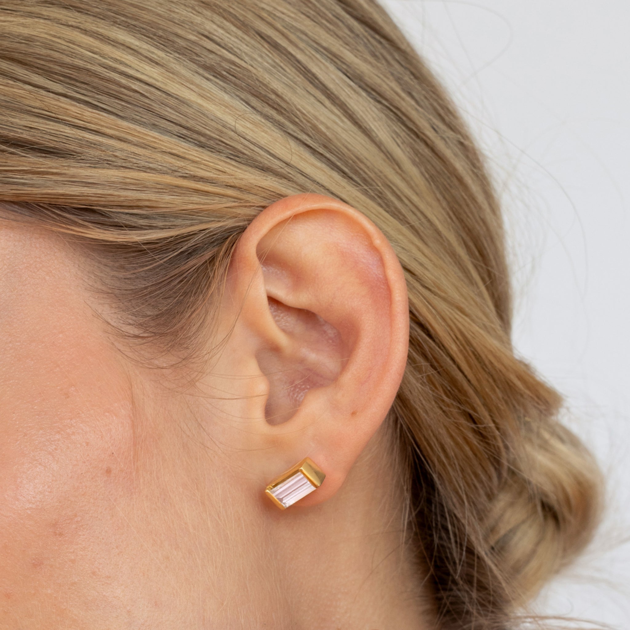 Rosenquarz Balance Baguette Ohrstecker Ohrringe - Single | 585 Gold