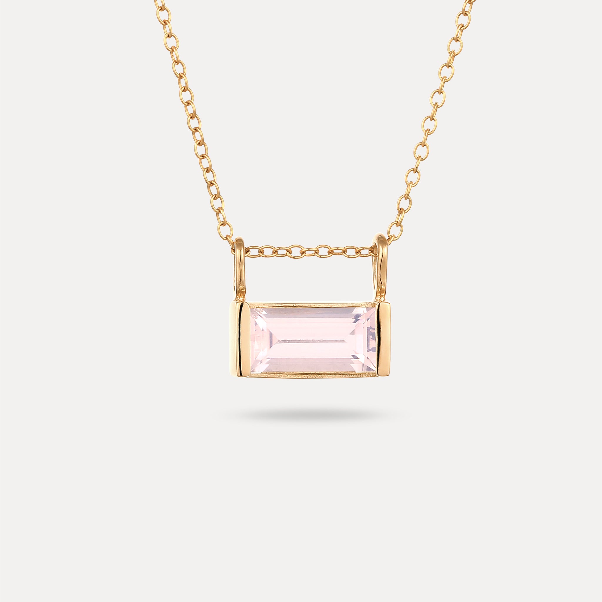 Rosenquarz Balance Baguette Anhänger | 585 Gold
