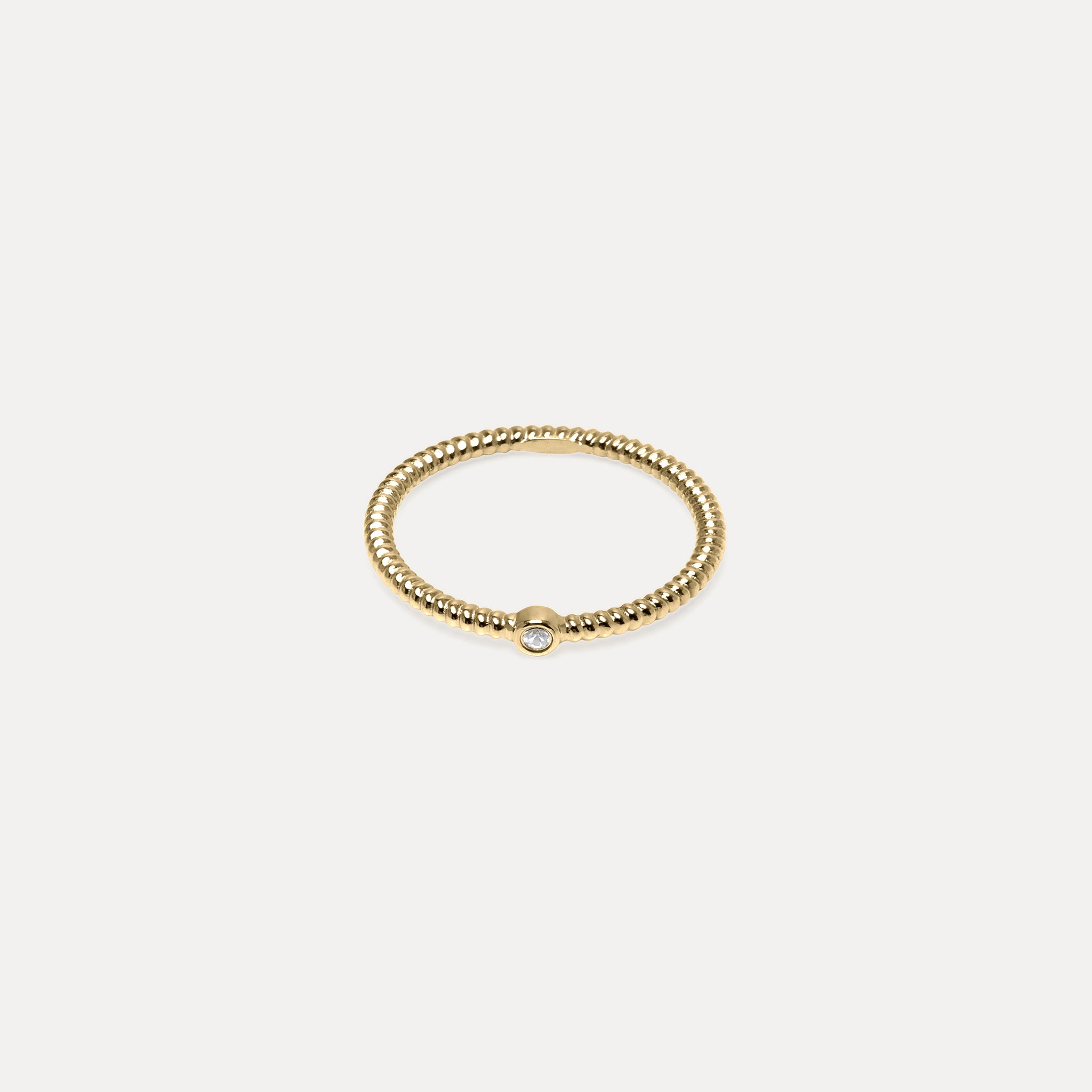 Snake Tail Solitaire Ring 14k Massivgold Weißer Saphir